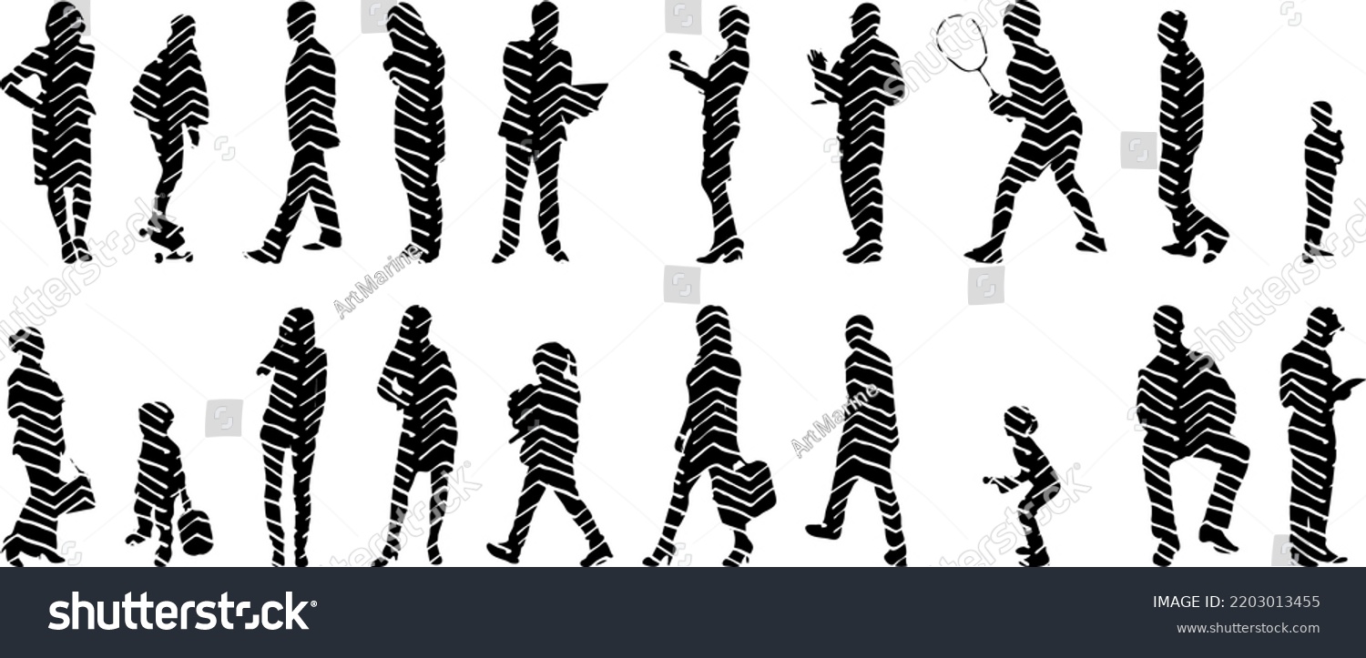 Vector Silhouettes Outline Silhouettes People Contour Stock Vector ...