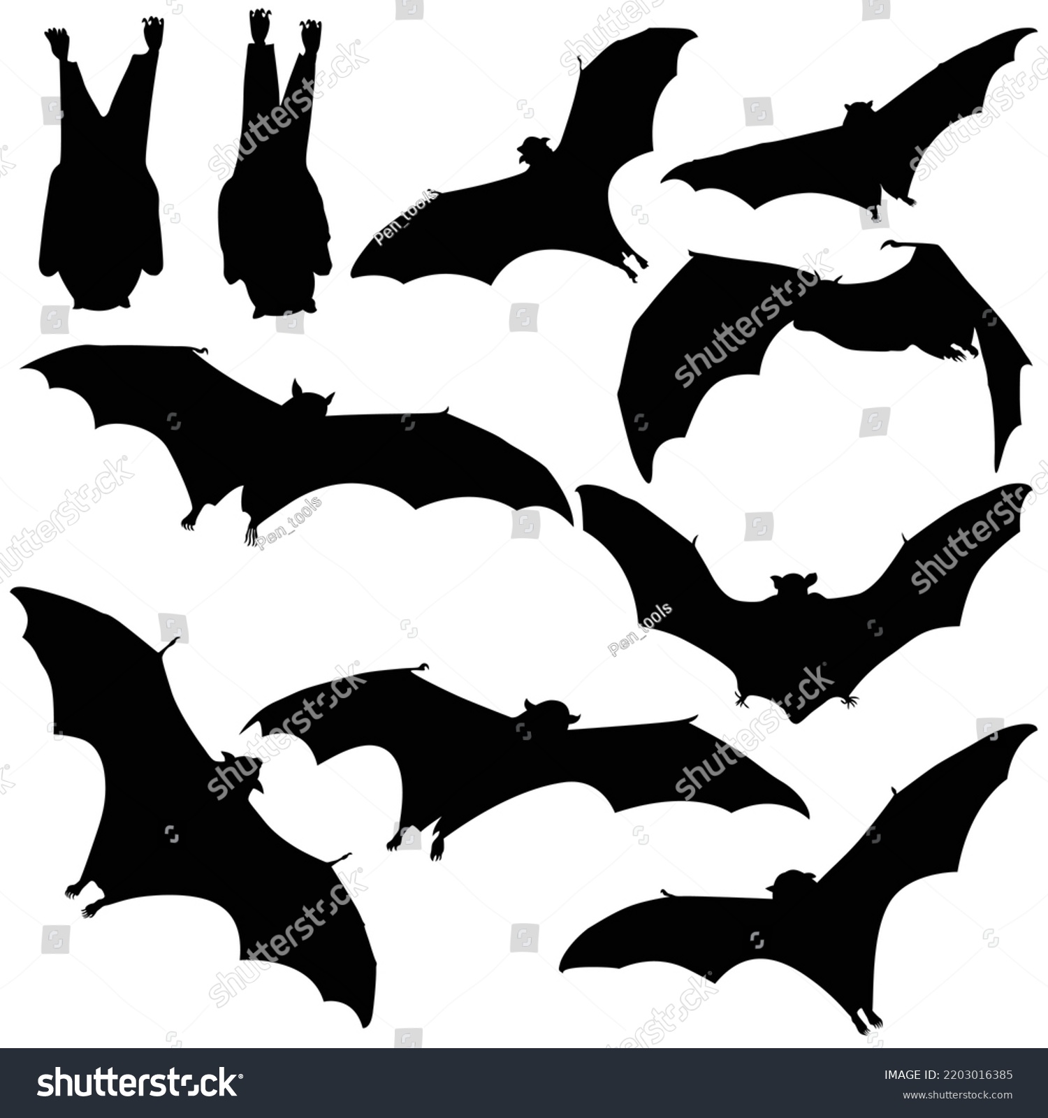 Silhouette Bats Set Bat Silhouette Collection Stock Vector (Royalty ...