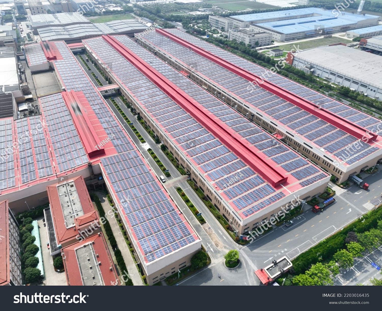 Solar Panels On Factory Rooftop Stock Photo 2203016435 | Shutterstock