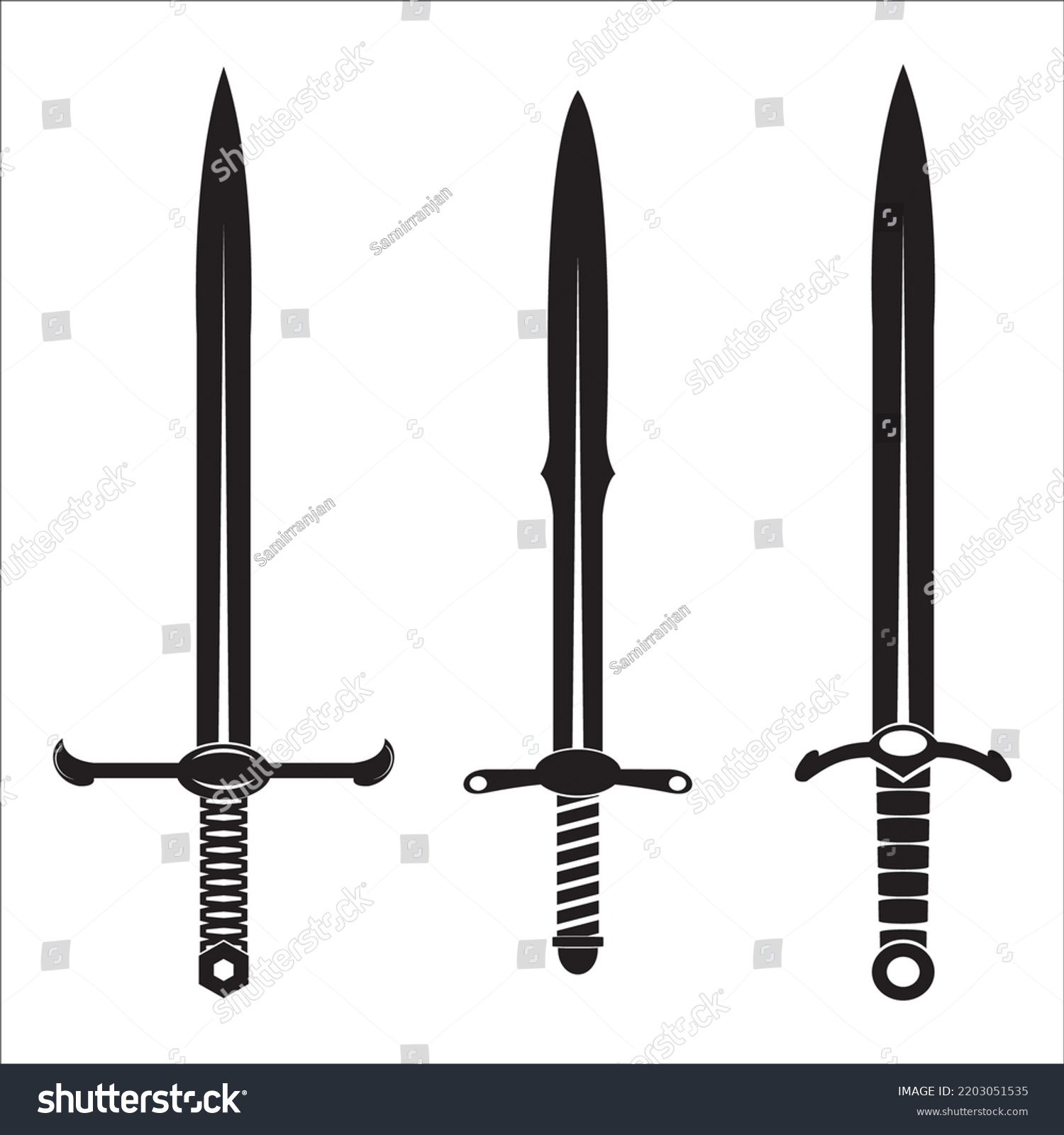 Vector Set Medieval Knight Sword Silhouettes Stock Vector (Royalty Free ...