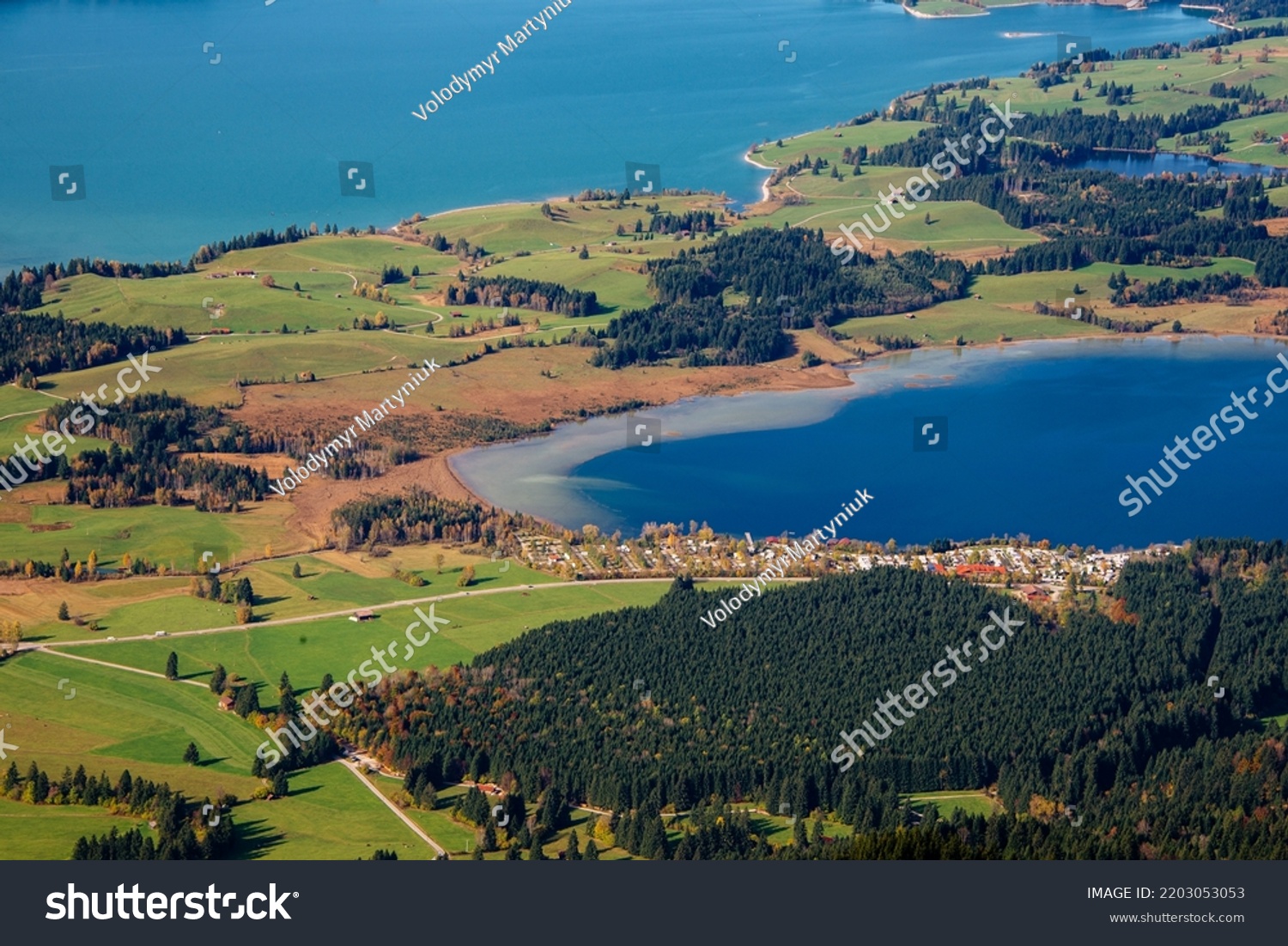 Aerial View Overlooking Village Schwangau Forggensee Stock Photo ...