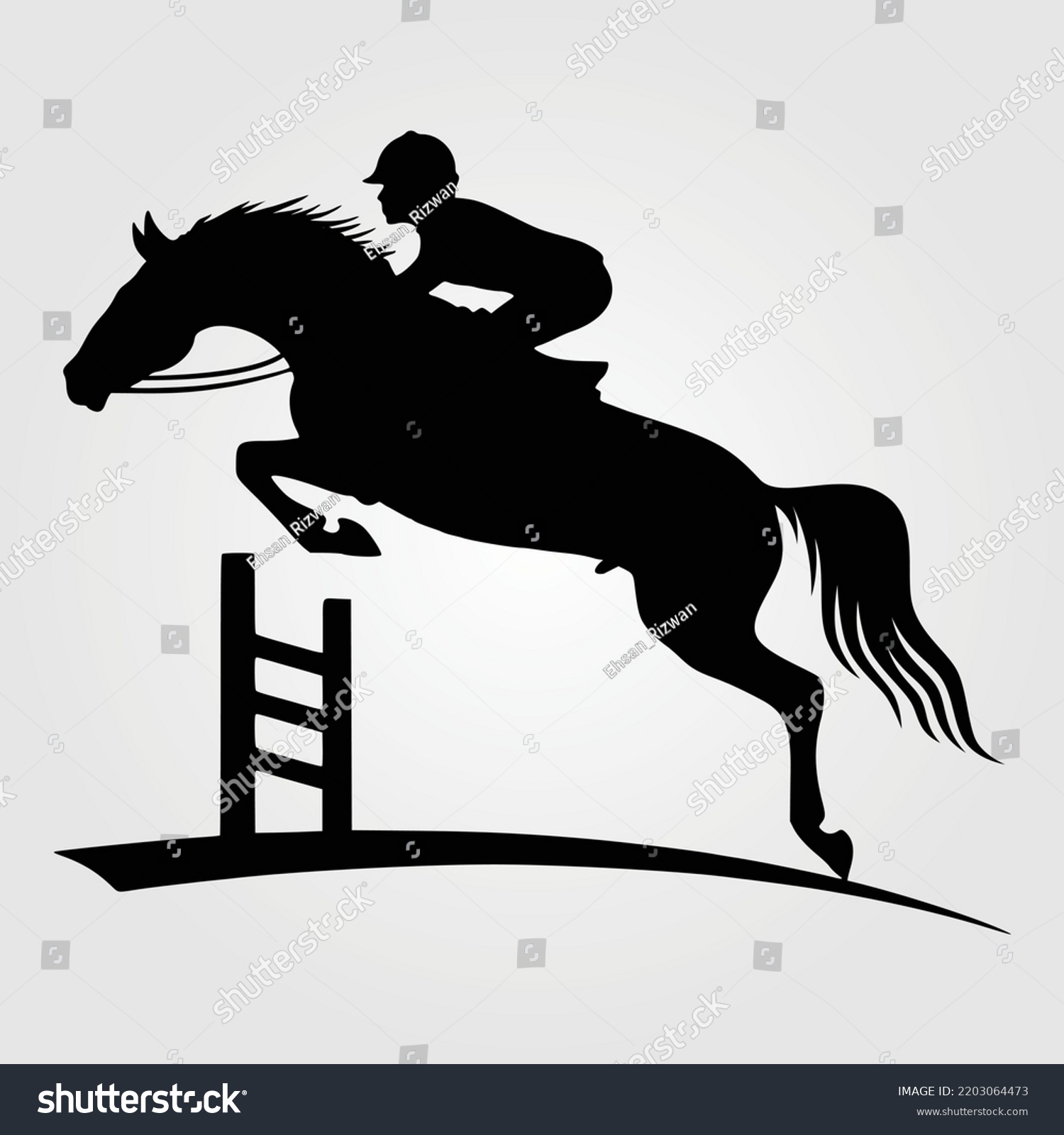 Horse Silhouette Illustration Vector Rider Jumping Stock Vector ...