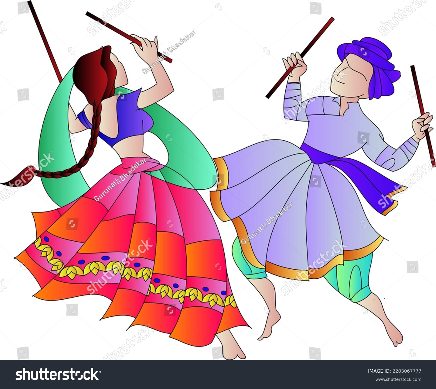 Illustration Couple Playing Dandiya Disco Garba Stock Vector (Royalty ...