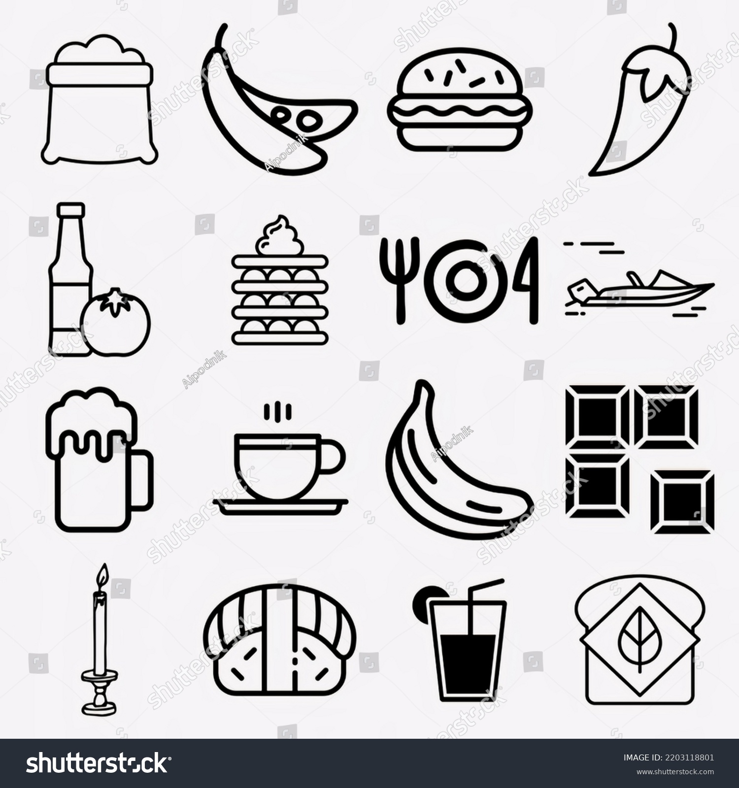 Big Set Food Icons Stock Illustration 2203118801 | Shutterstock