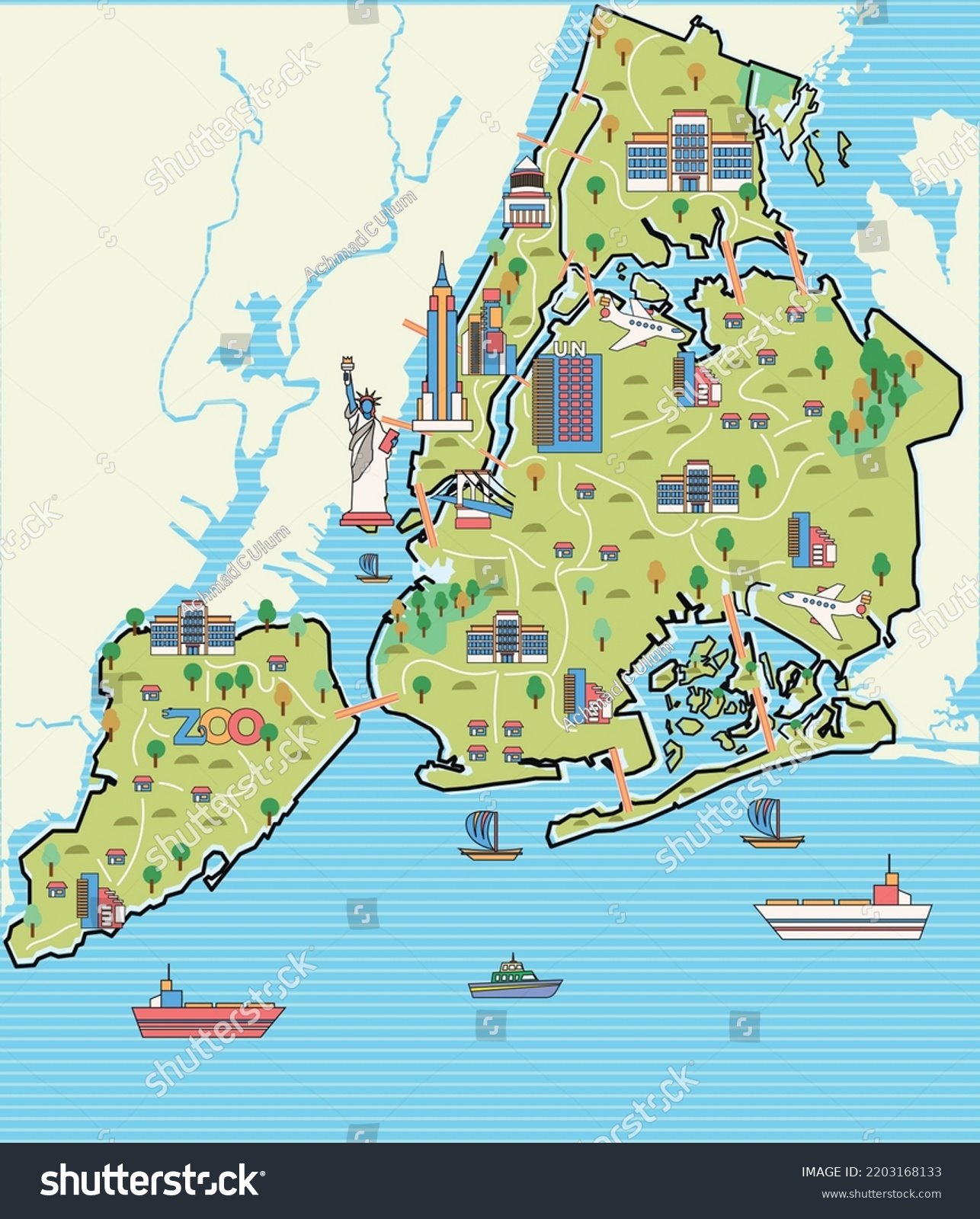 New York City Map Design Flat Stock Vector (Royalty Free) 2203168133 ...