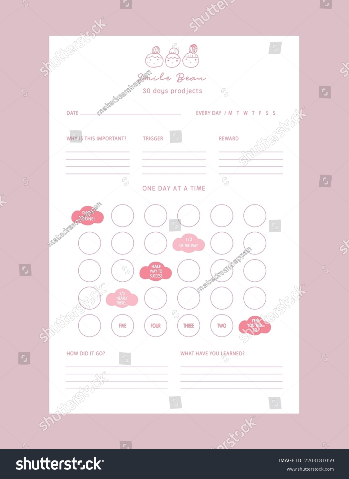 New habit 30 days planner sheets stock vector royalty free 2203181059