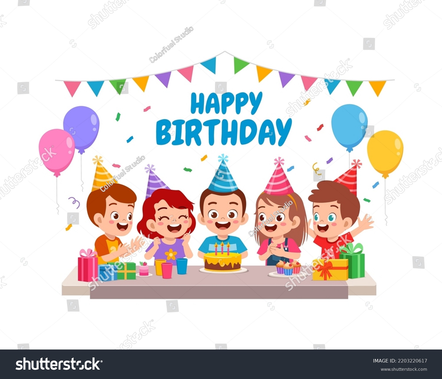 Little Kid Blow Candle On Birthday Stock Vector (Royalty Free ...