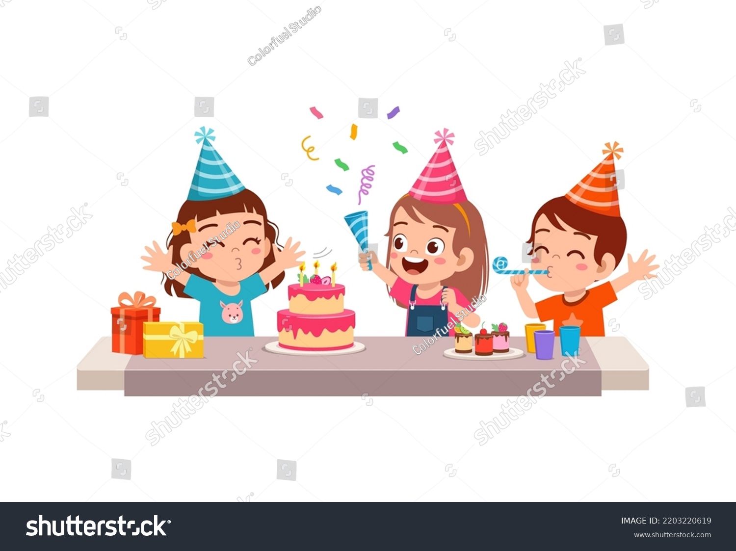 Little Kid Blow Candle On Birthday Stock Vector (Royalty Free ...