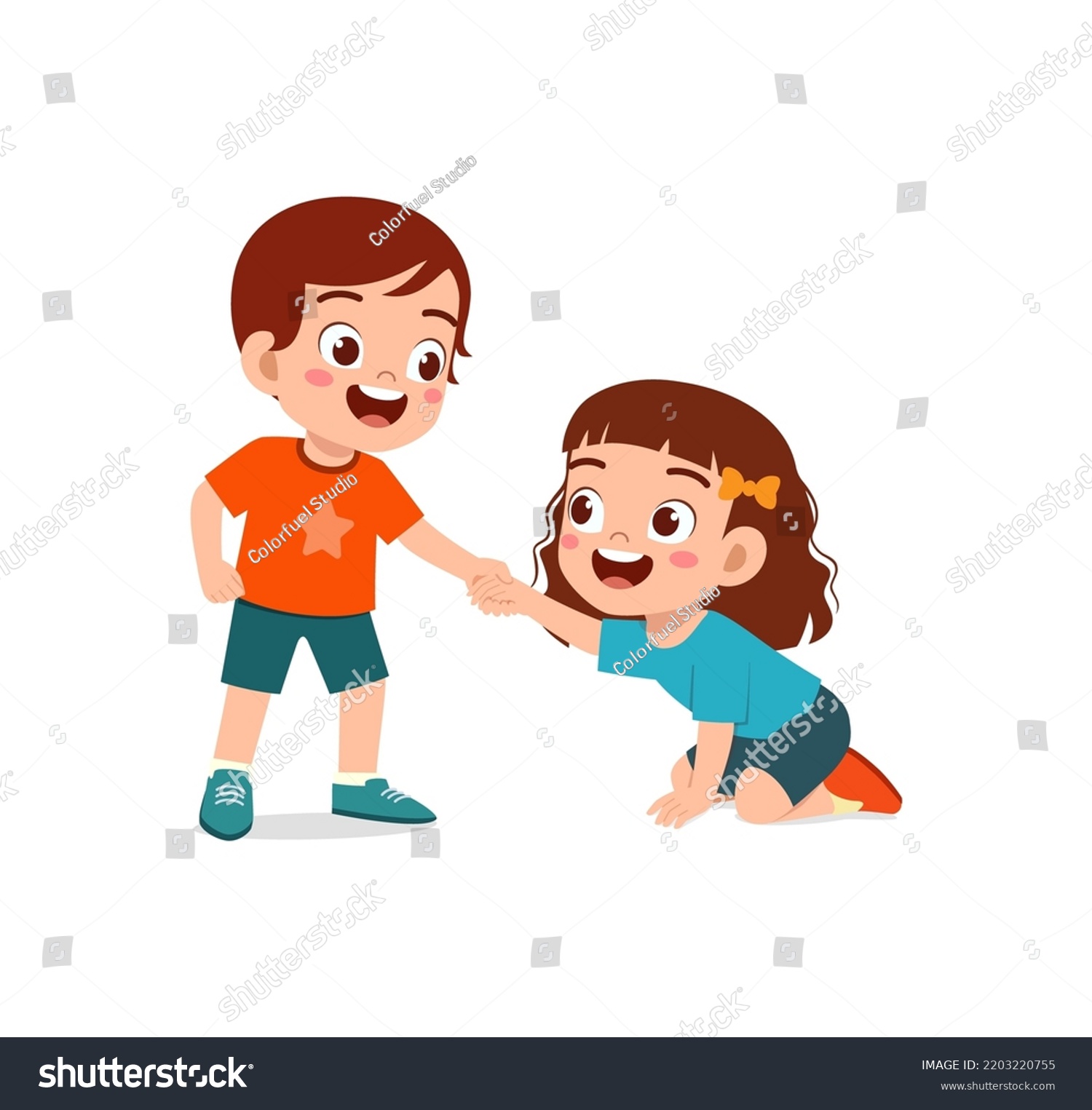 Good Little Kid Helping Friend That Stock Vector (Royalty Free ...