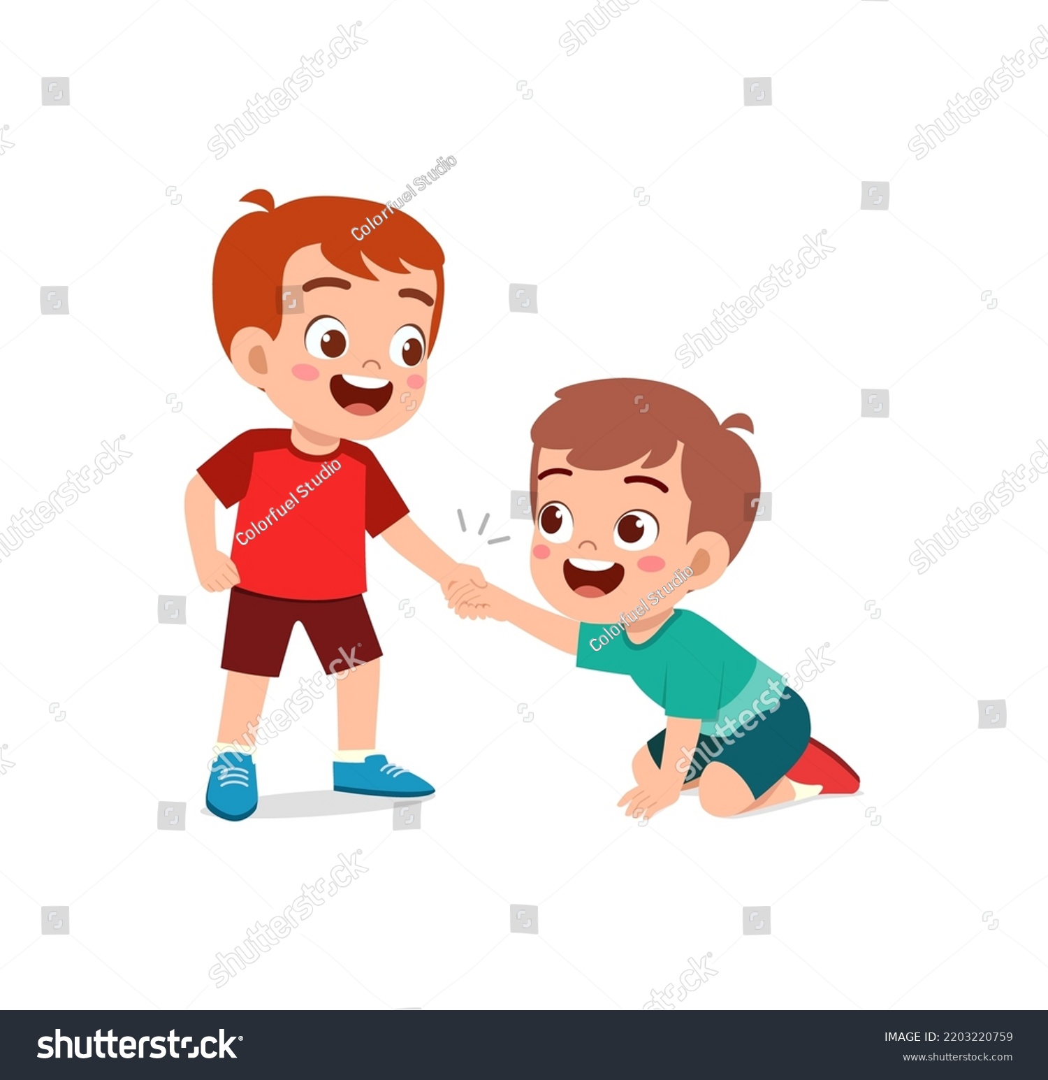 Good Little Kid Helping Friend That Stock Vector (Royalty Free ...