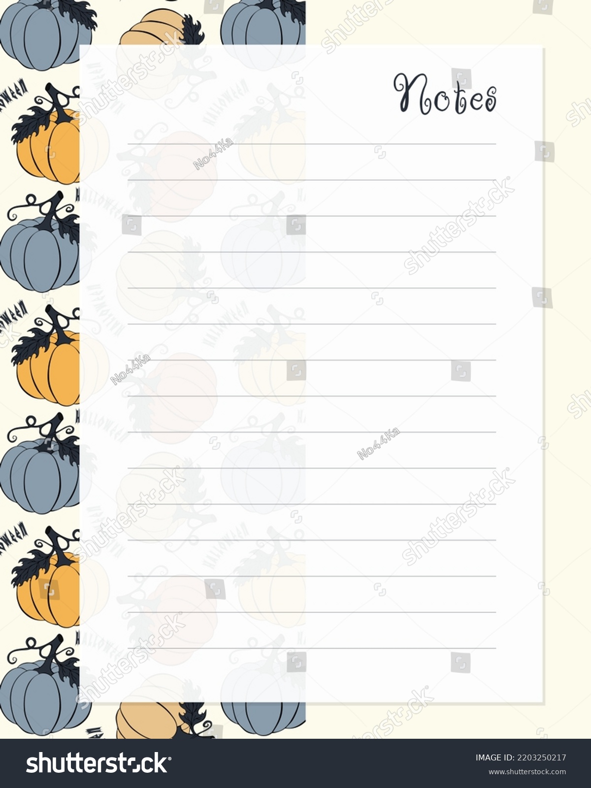 Notes Template Lined Paper Halloween Pumpkin Stock Vector (Royalty Free ...