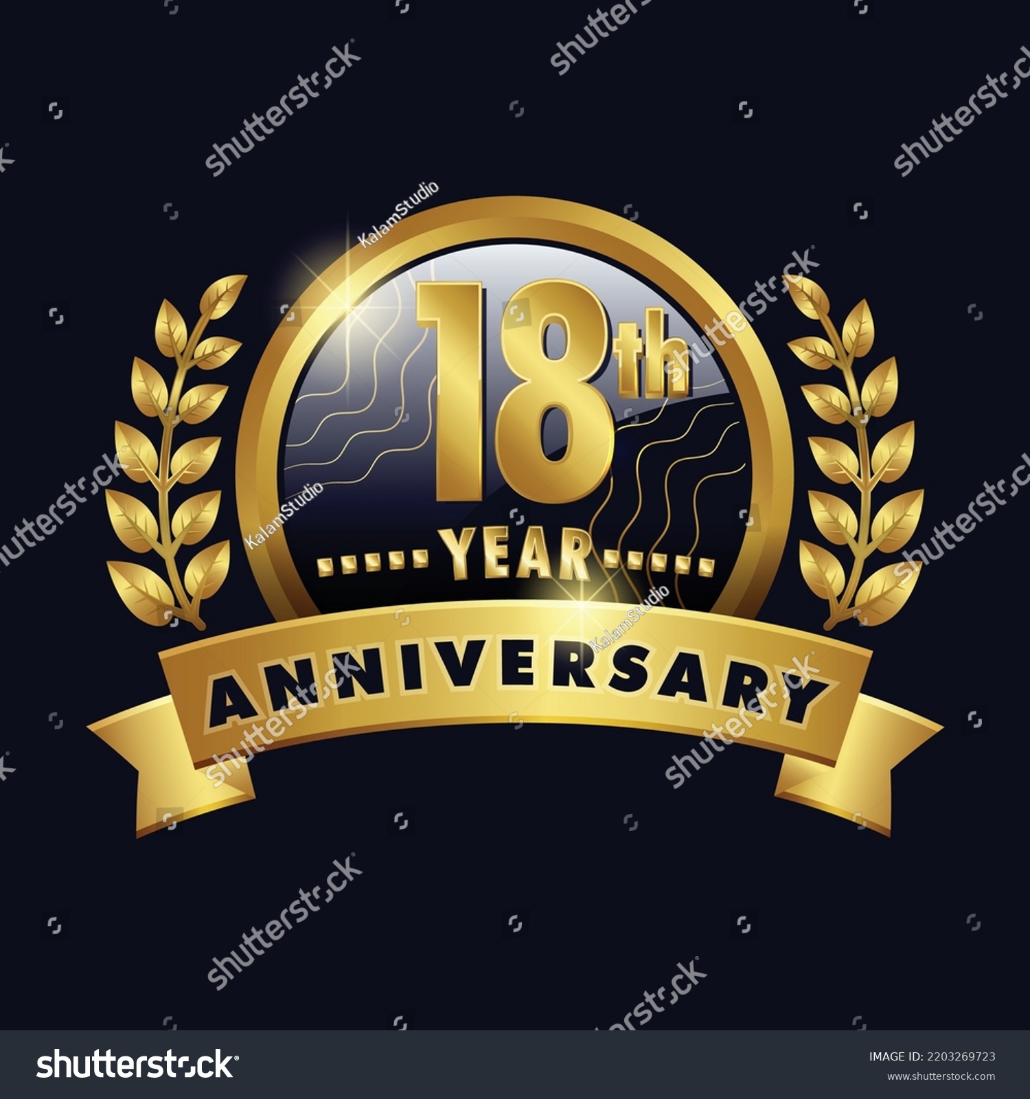 18th Anniversary Golden Logo Eighteenth Years Stock Vector (Royalty ...