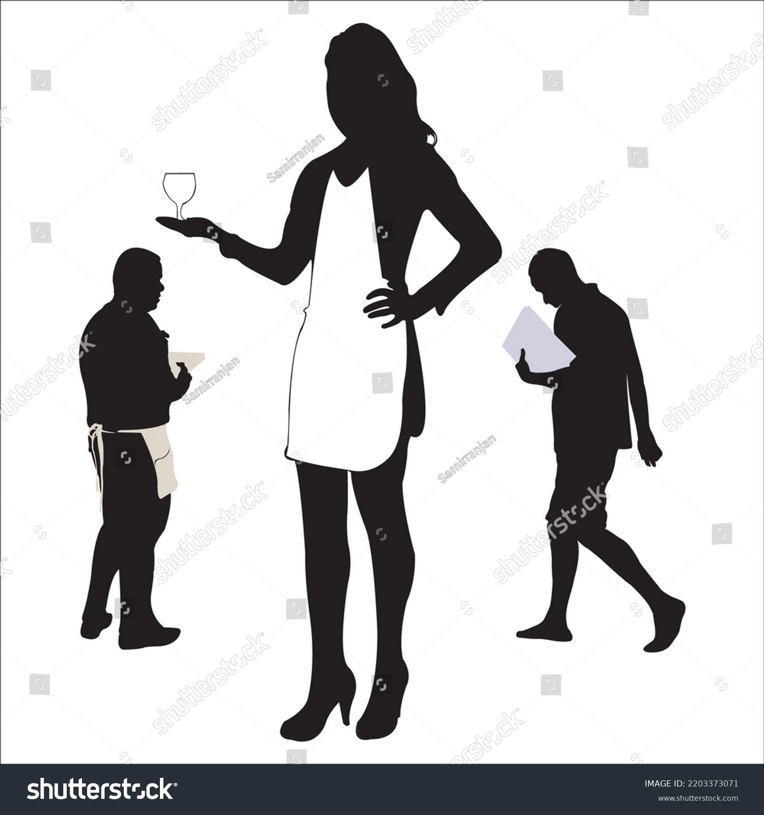 Vector Set Waiter Waitress Restaurant Silhouettes Stock Vector Royalty Free 2203373071