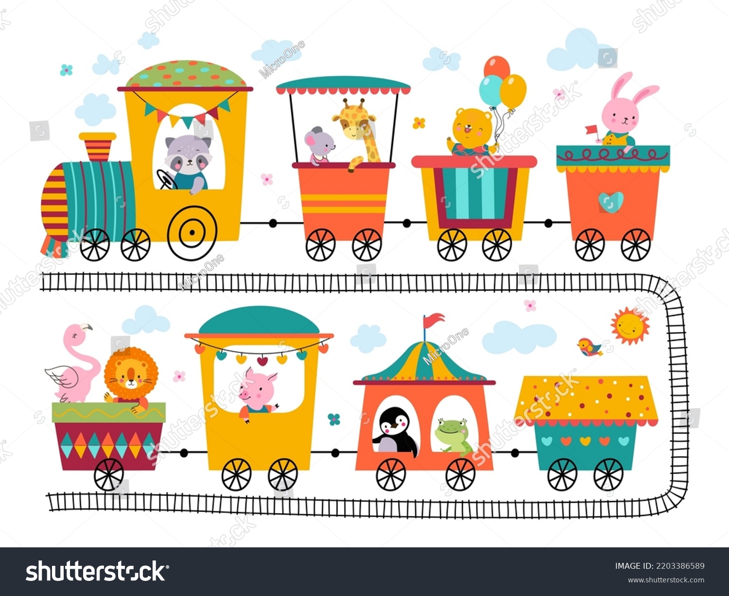 Cute Animals Ride Train Fun Zoo Stock Vector (Royalty Free) 2203386589 ...