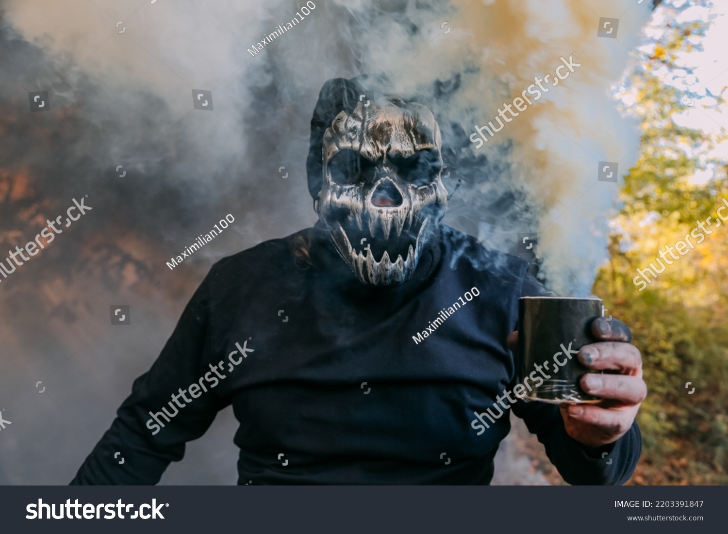 Portrait Creepy Scary Man Skeleton Mask Stock Photo 2203391847