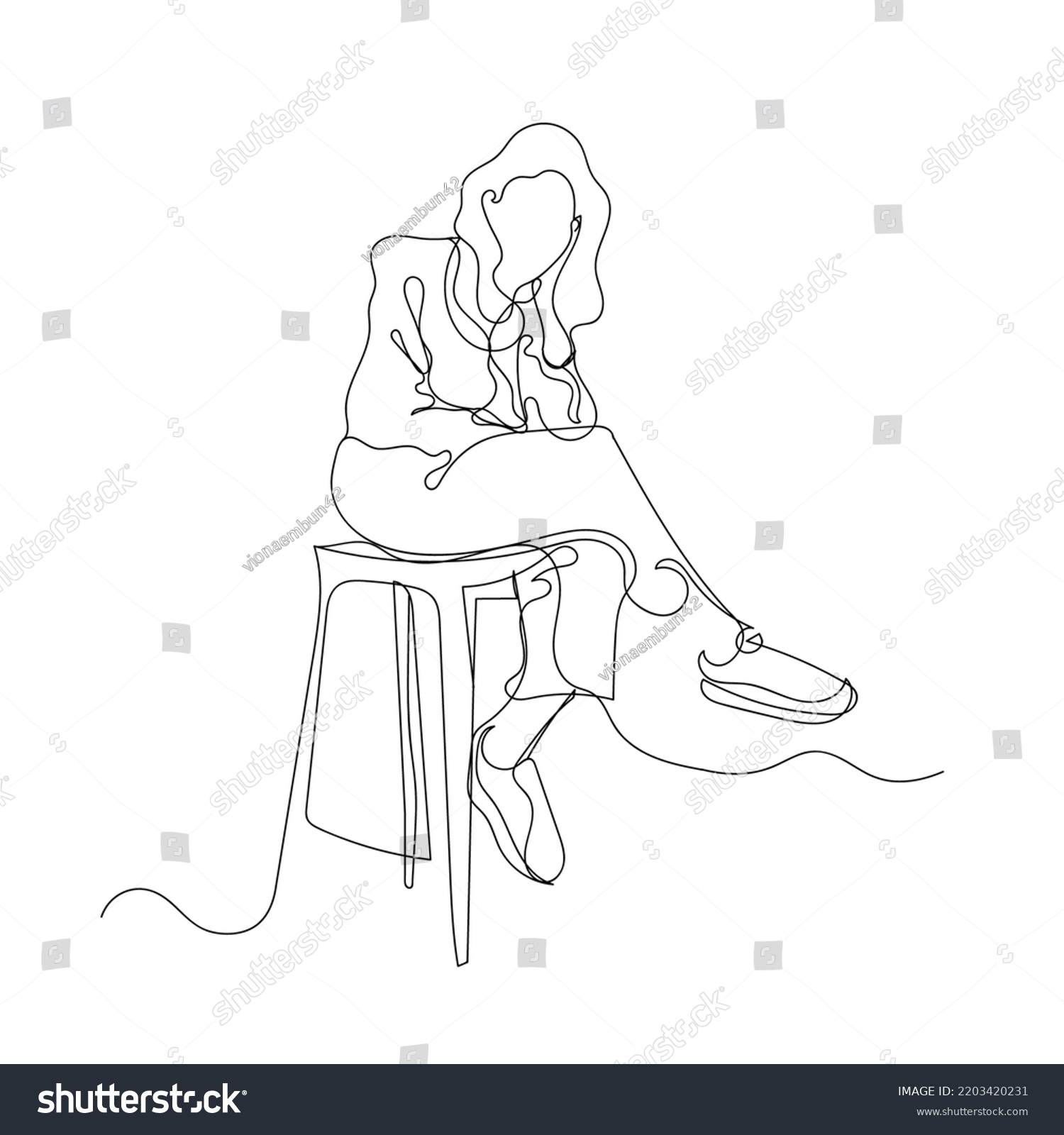 Continuous Line Drawing Beautiful Woman Sitting Stock Vector (Royalty ...