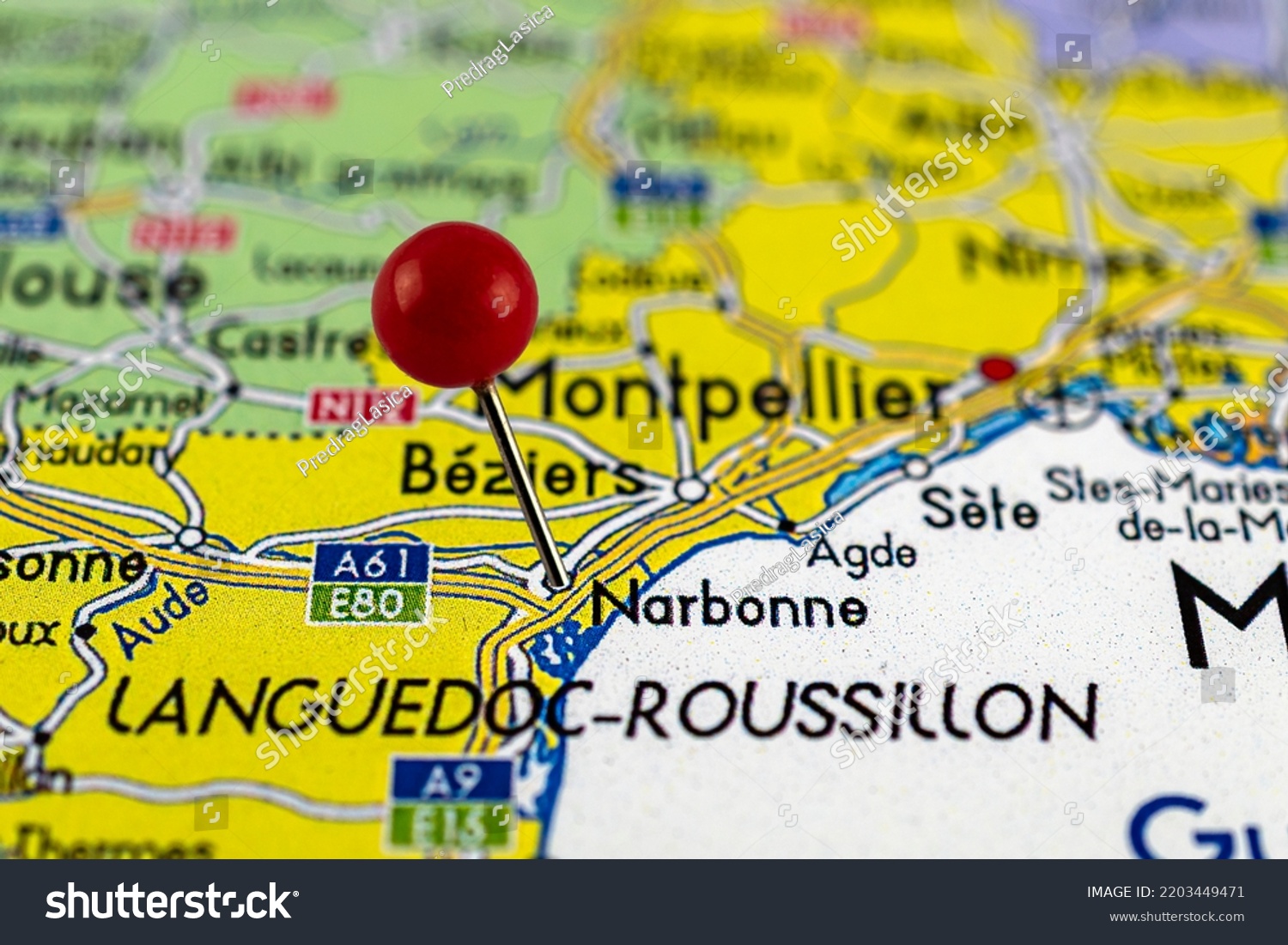 Stock Photo Narbonne Map Close Up Of Narbonne Map With Red Pin Map With Red Pin Point Of Narbonne In France 2203449471 