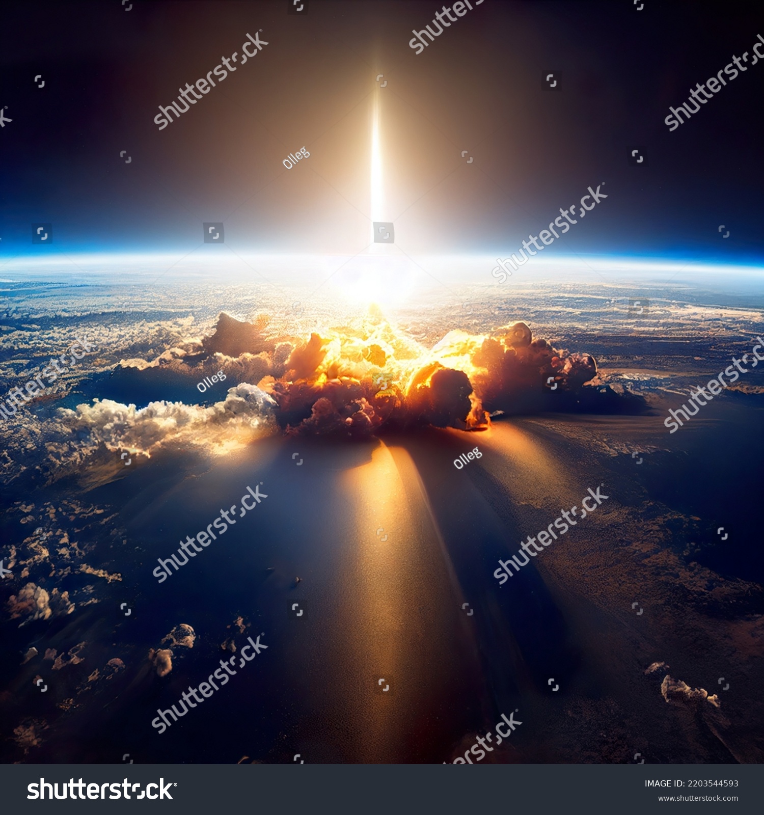 Meteorite Hit Earth Exploded Digital Art Stock Illustration 2203544593