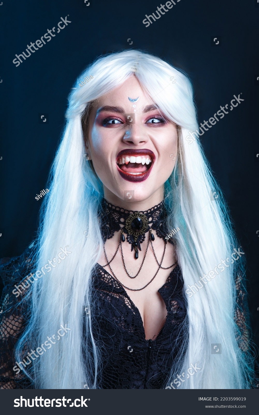 Closeup Portrait Screaming Woman Vampire On Stock Photo 2203599019 ...