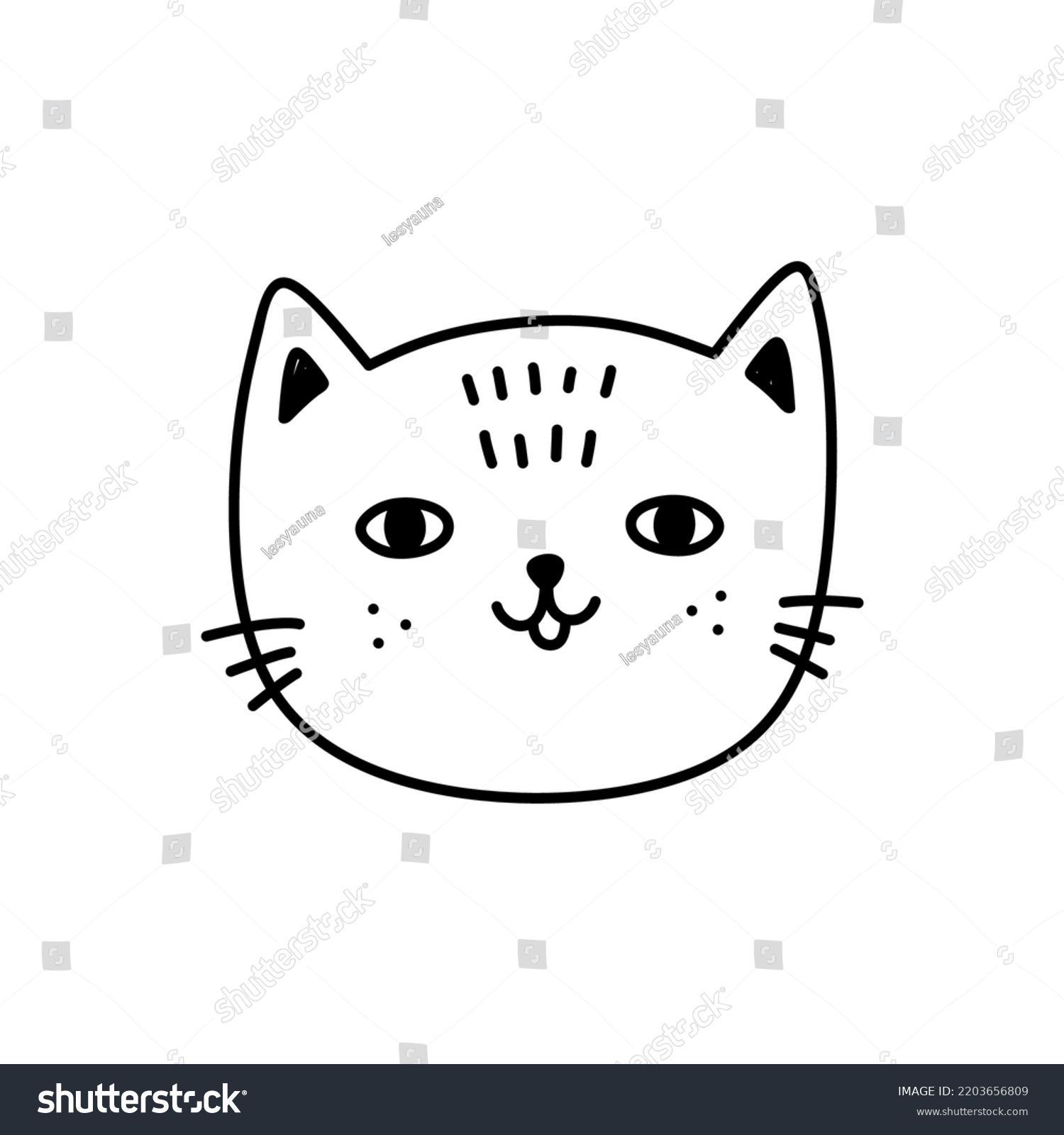 Cute Cat Face Isolated On White Stock Vector Royalty Free 2203656809