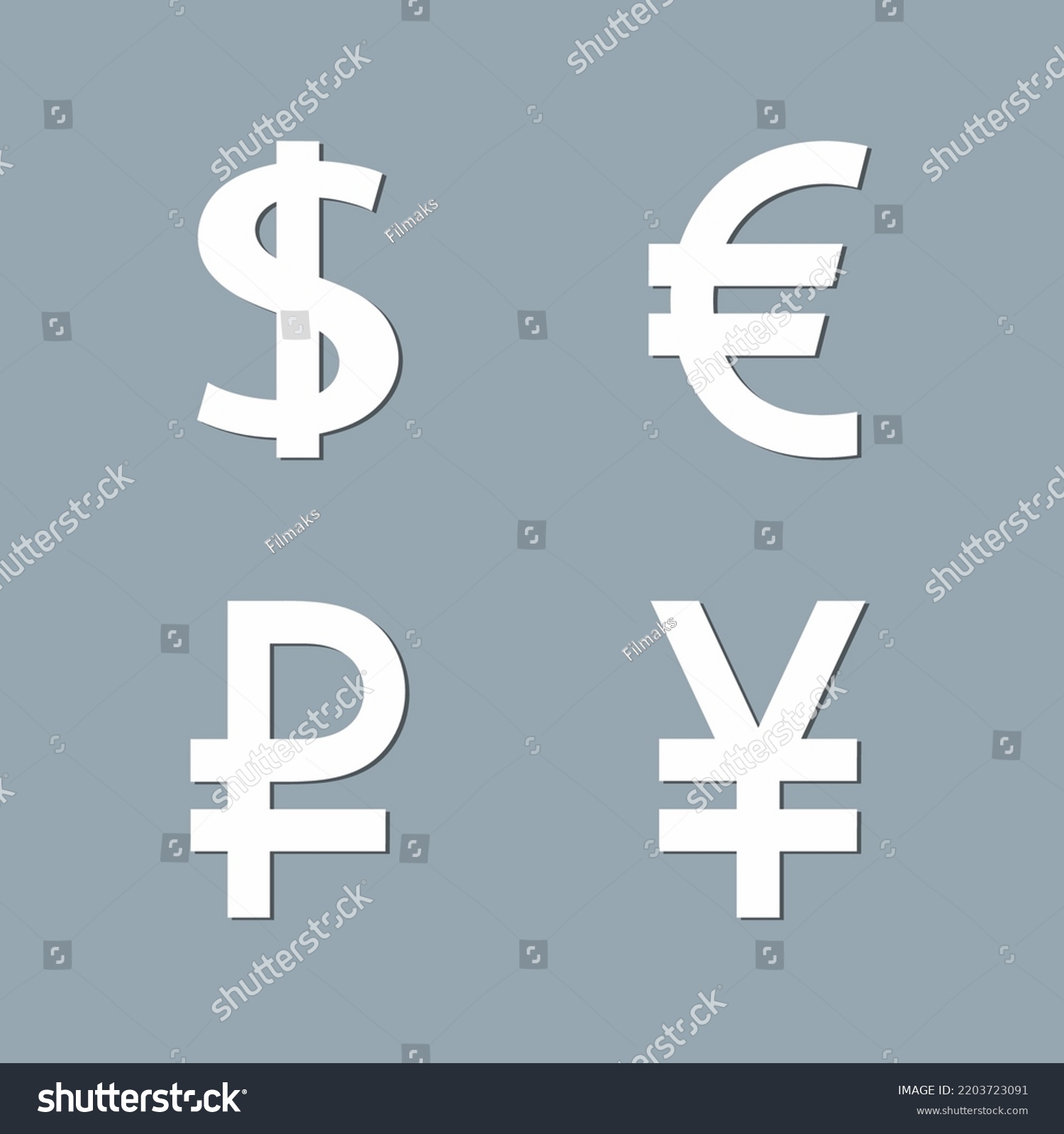 Símbolos Monetarios Euro Dólar Yenes Calidad Vector De Stock Libre De Regalías 2203723091 5252