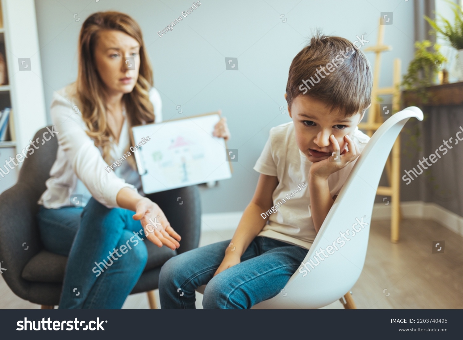 Young Boy Talking Counselor Home Female Stock Photo 2203740495 ...