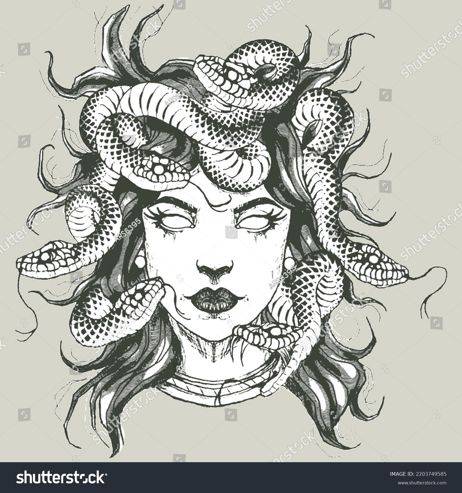 Hand Drawn Portrait Medusa Drawing Line Stock Vector (Royalty Free ...