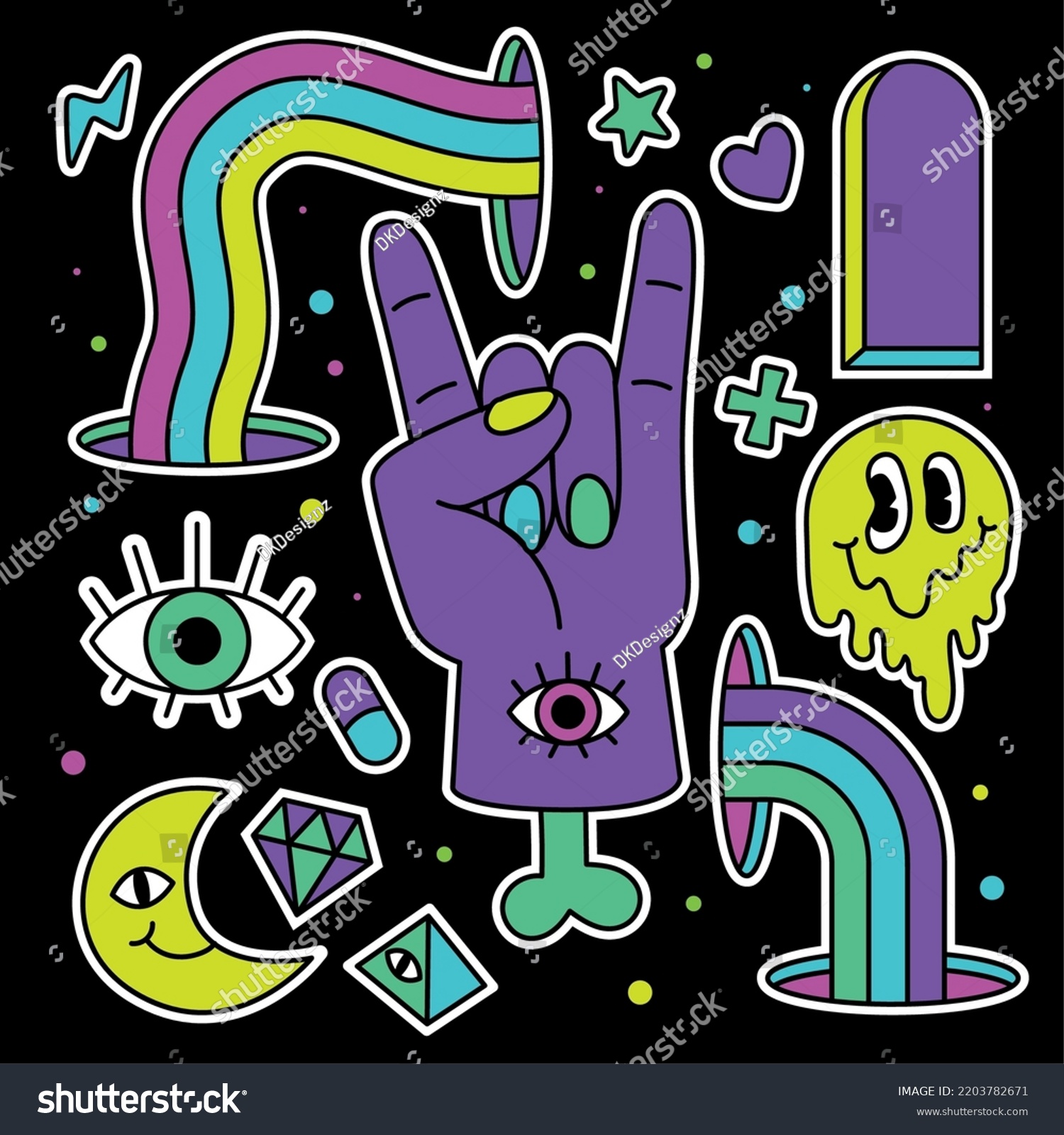 Colored Group Groovy Emotes Icons Hand Stock Vector (Royalty Free ...