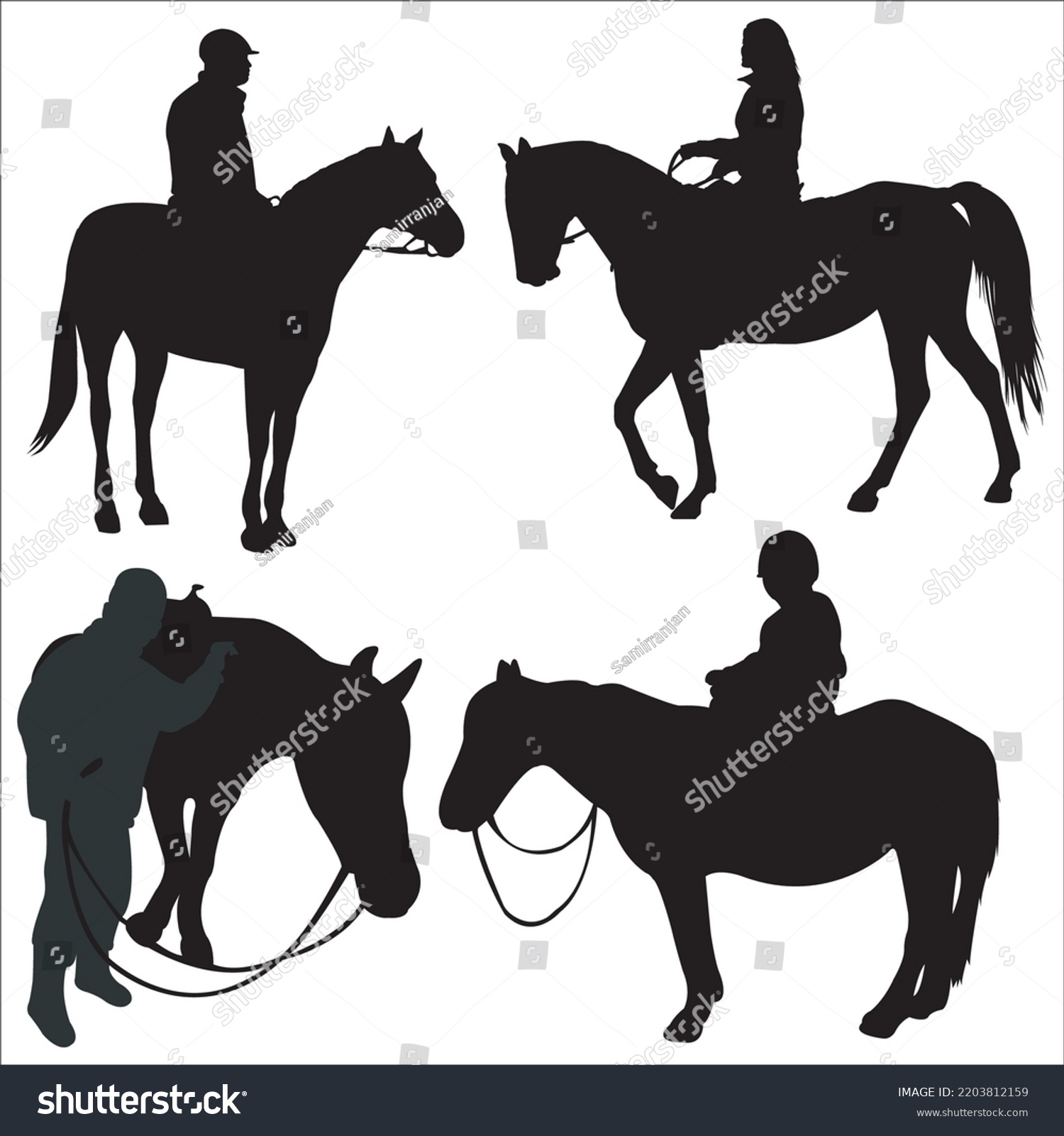 Vector Set Horseman Horse Silhouettes Illustration Stock Vector ...