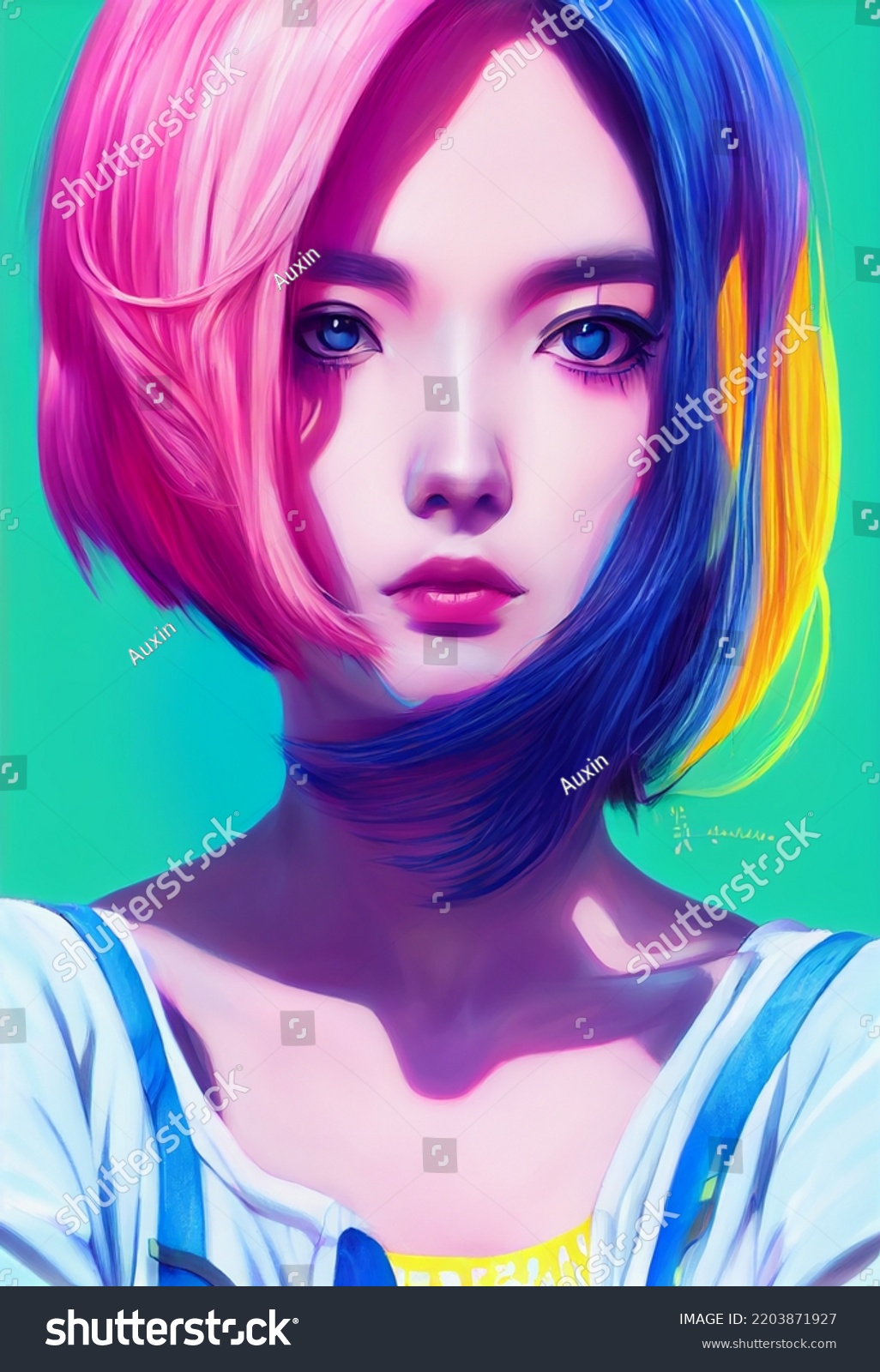 Portrait Beautiful Anime Girl Avatar Computer Stock Illustration ...