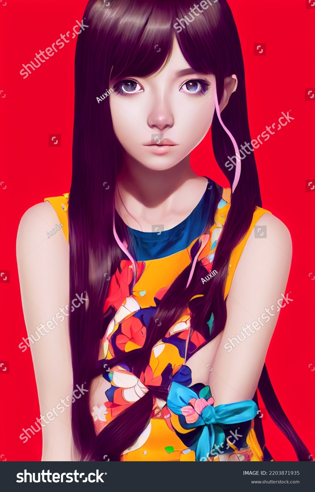 Portrait Beautiful Anime Girl Avatar Computer Stock Illustration ...