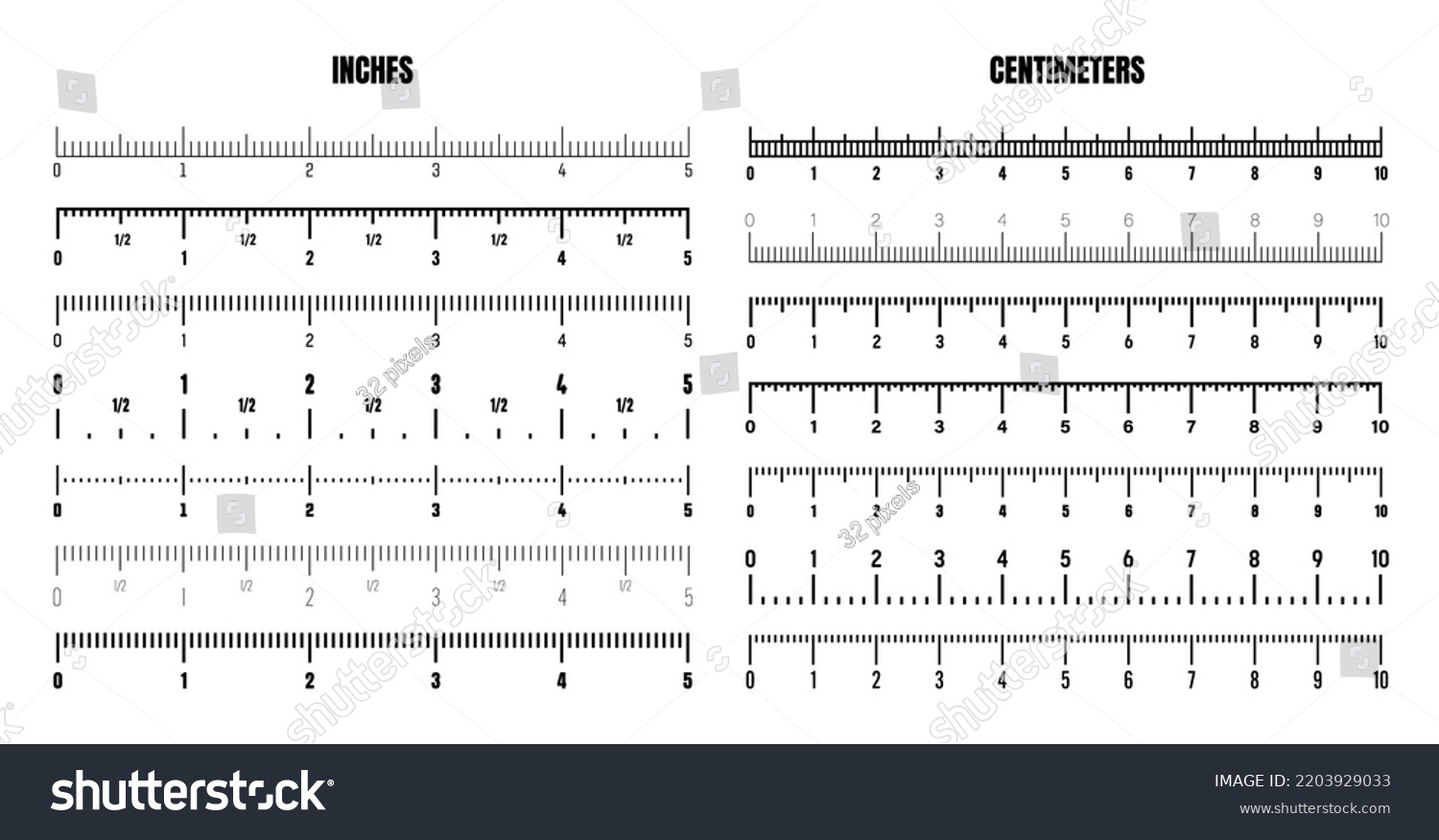 Realistic Black Centimeter Inch Scale Measuring Stock Vector (Royalty ...