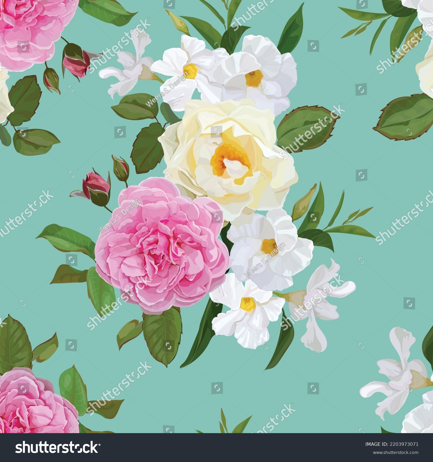 White Rose Dipladenia Roses Vector Illustration Stock Vector (Royalty ...