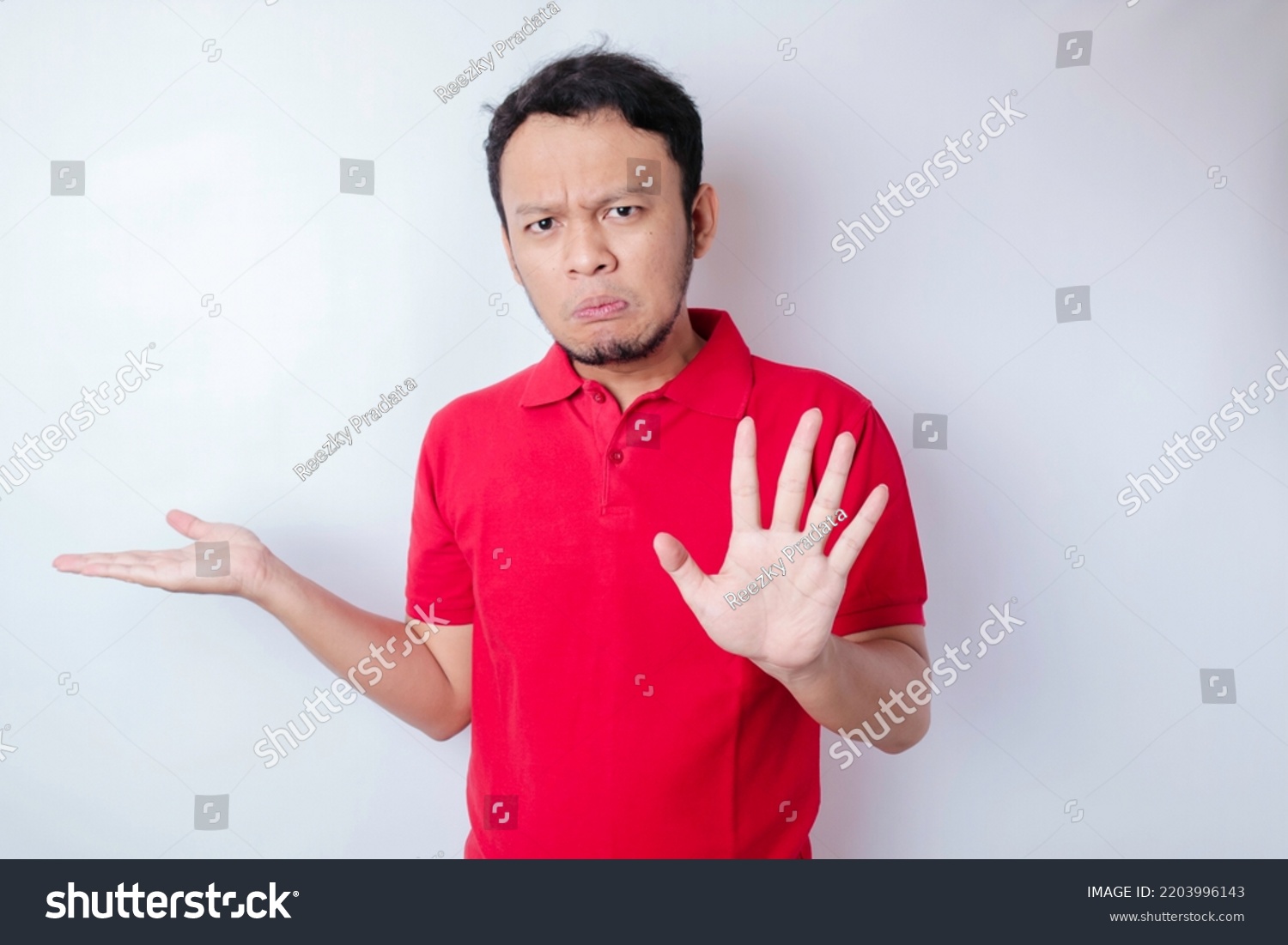 Attractive Asian Man Hand Gesture Pose Stock Photo 2203996143 ...