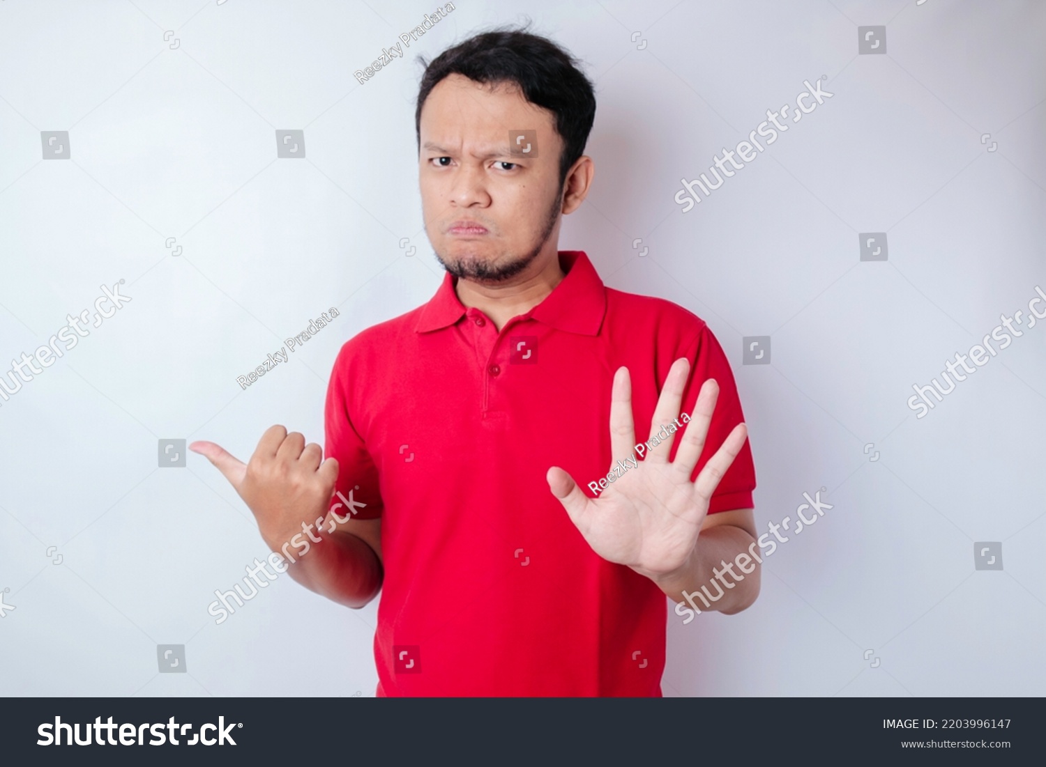 Attractive Asian Man Hand Gesture Pose Stock Photo 2203996147 ...