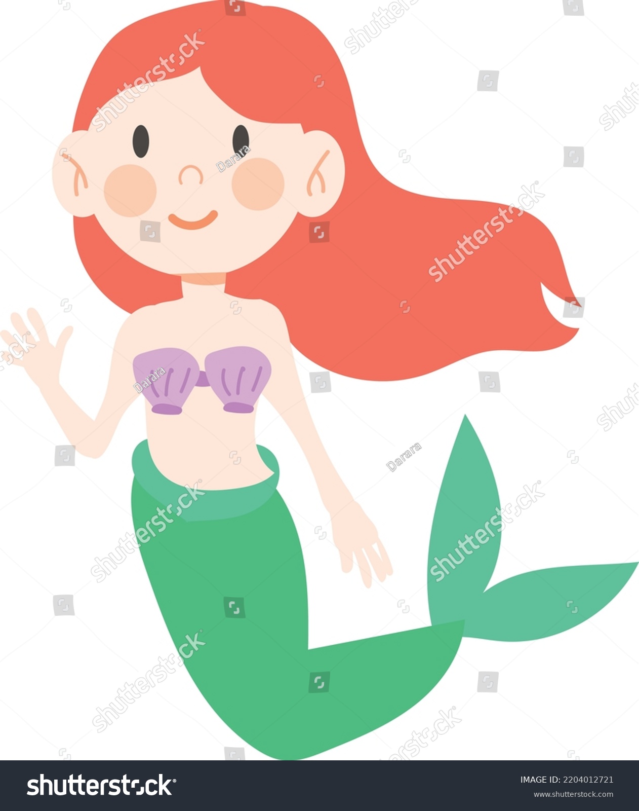 Cute Cartoon Red Hair Mermaid Vector Stock Vector (Royalty Free ...