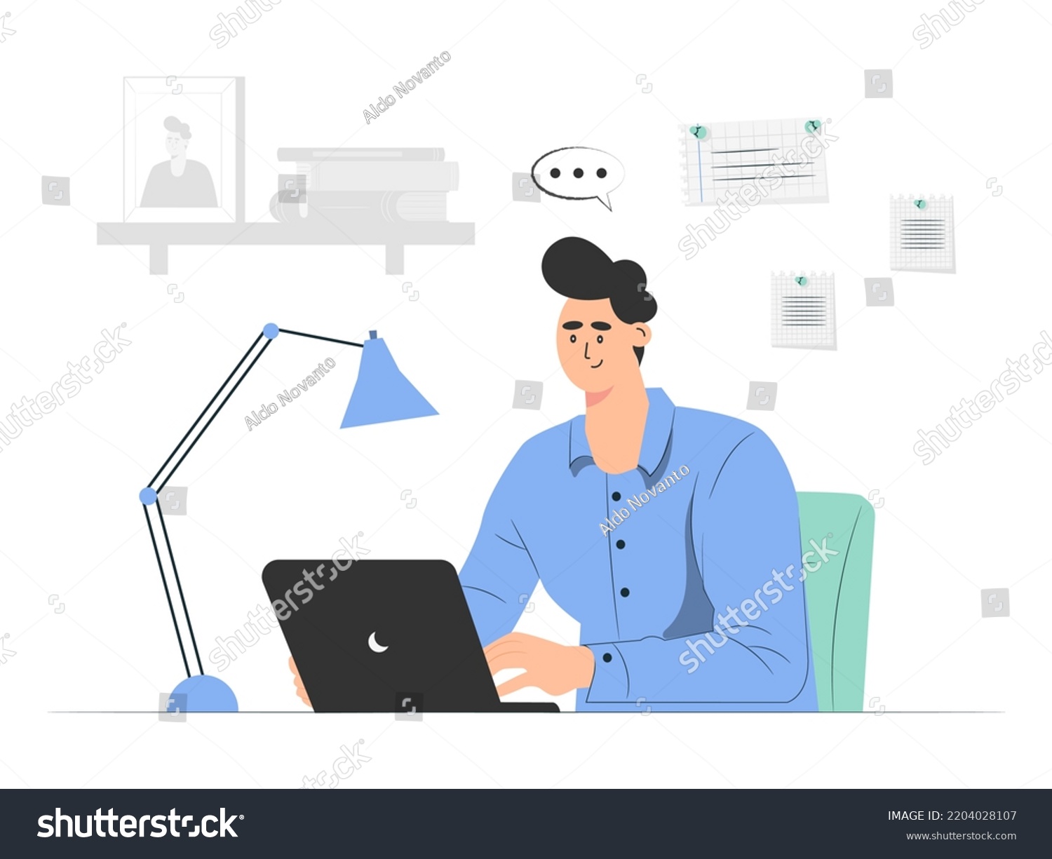 Telecommuting Concept Illustration Cartoon Flat Vector Stock Vector ...