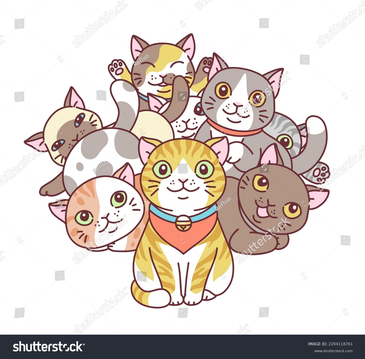 Cartoon Cats Group Minimal Vector Illustration Stock Vector (Royalty ...