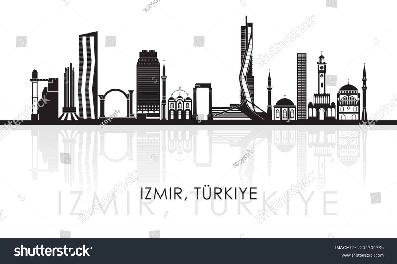 Silhouette Skyline Panorama City Izmir Turkiye Stock Vector (Royalty ...