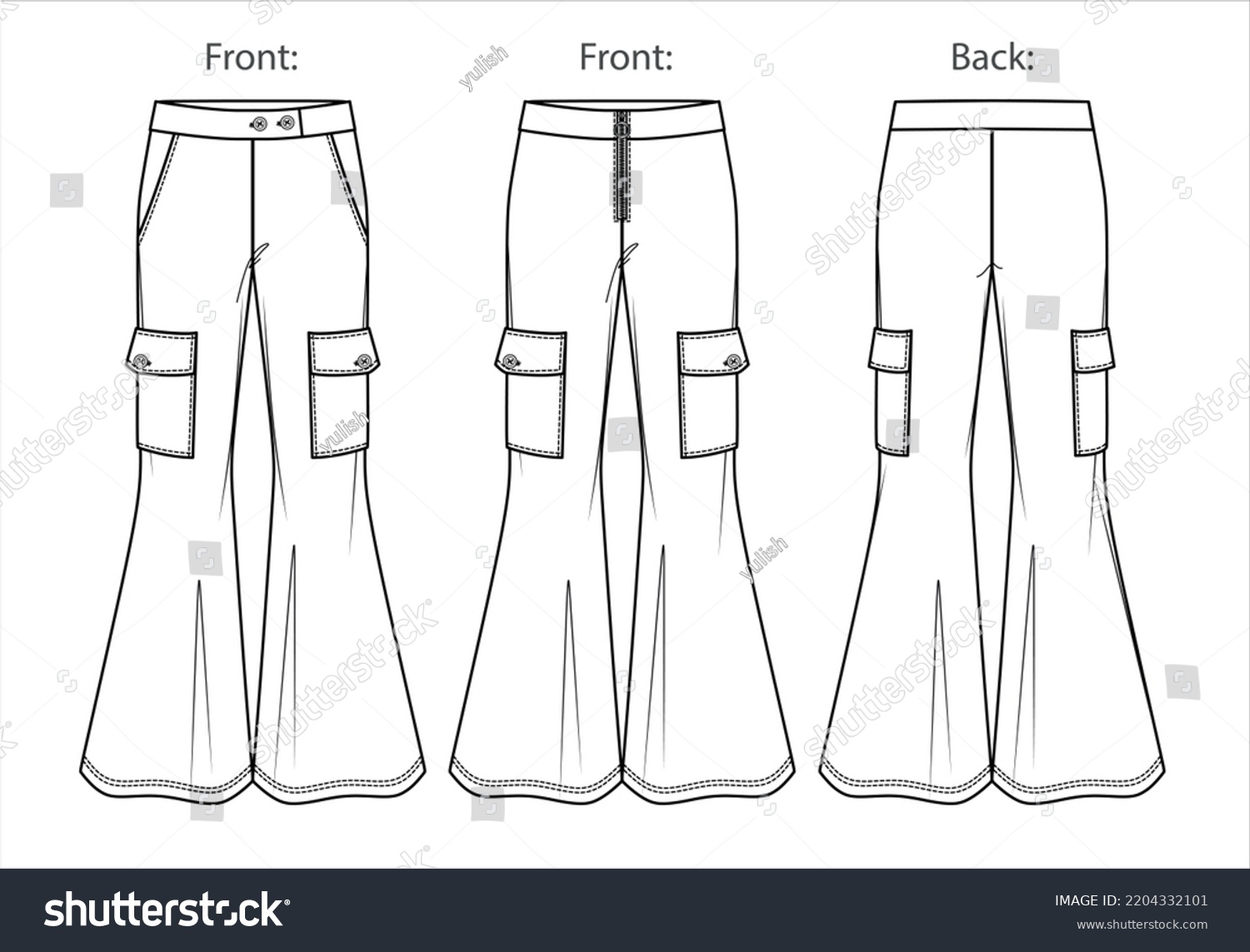 Vector Cargo Pants Girls Fashion Cad Stock Vector (Royalty Free ...