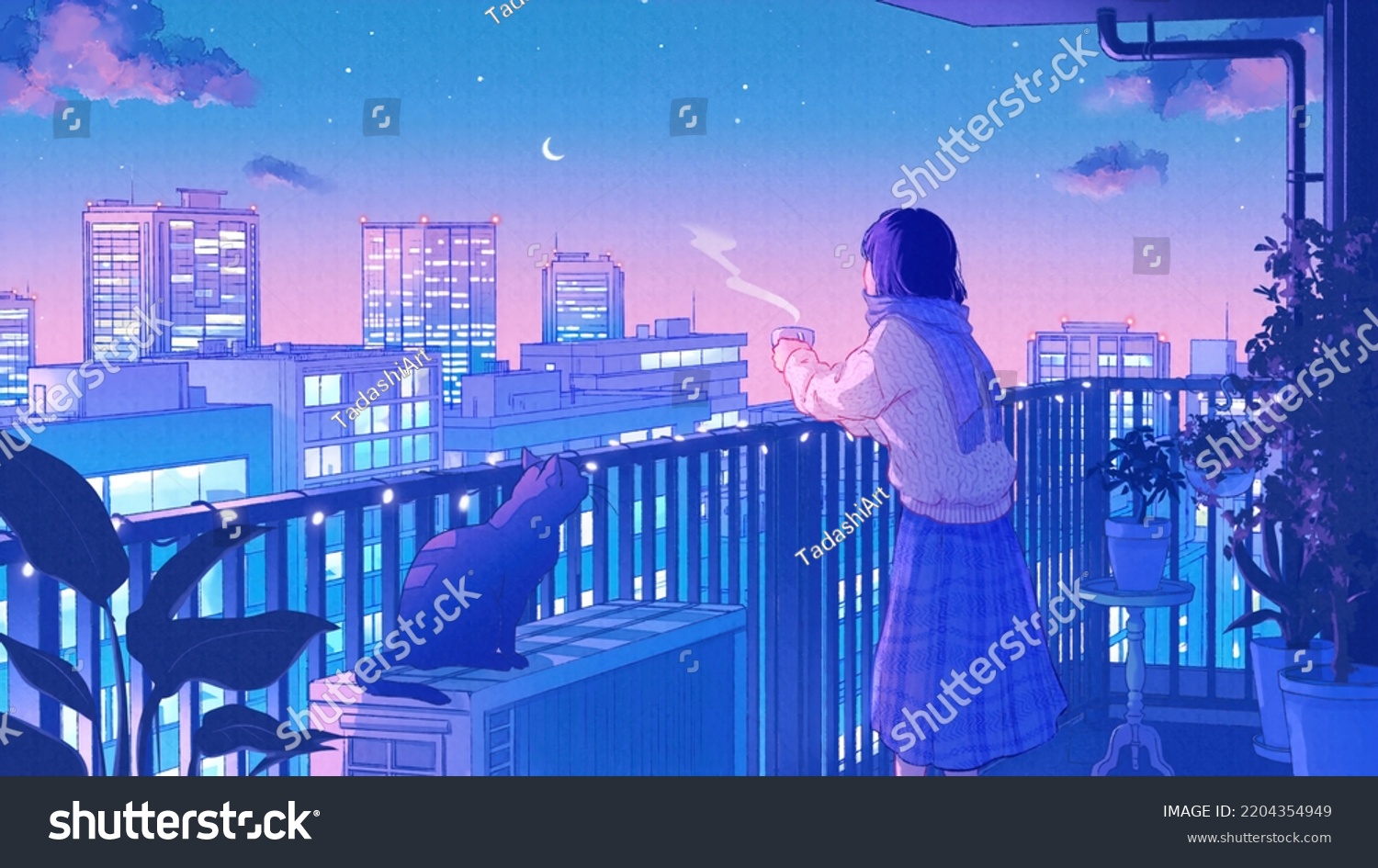 Beautiful Fantasy Anime Girl Alone On Stock Illustration 2204354949 ...