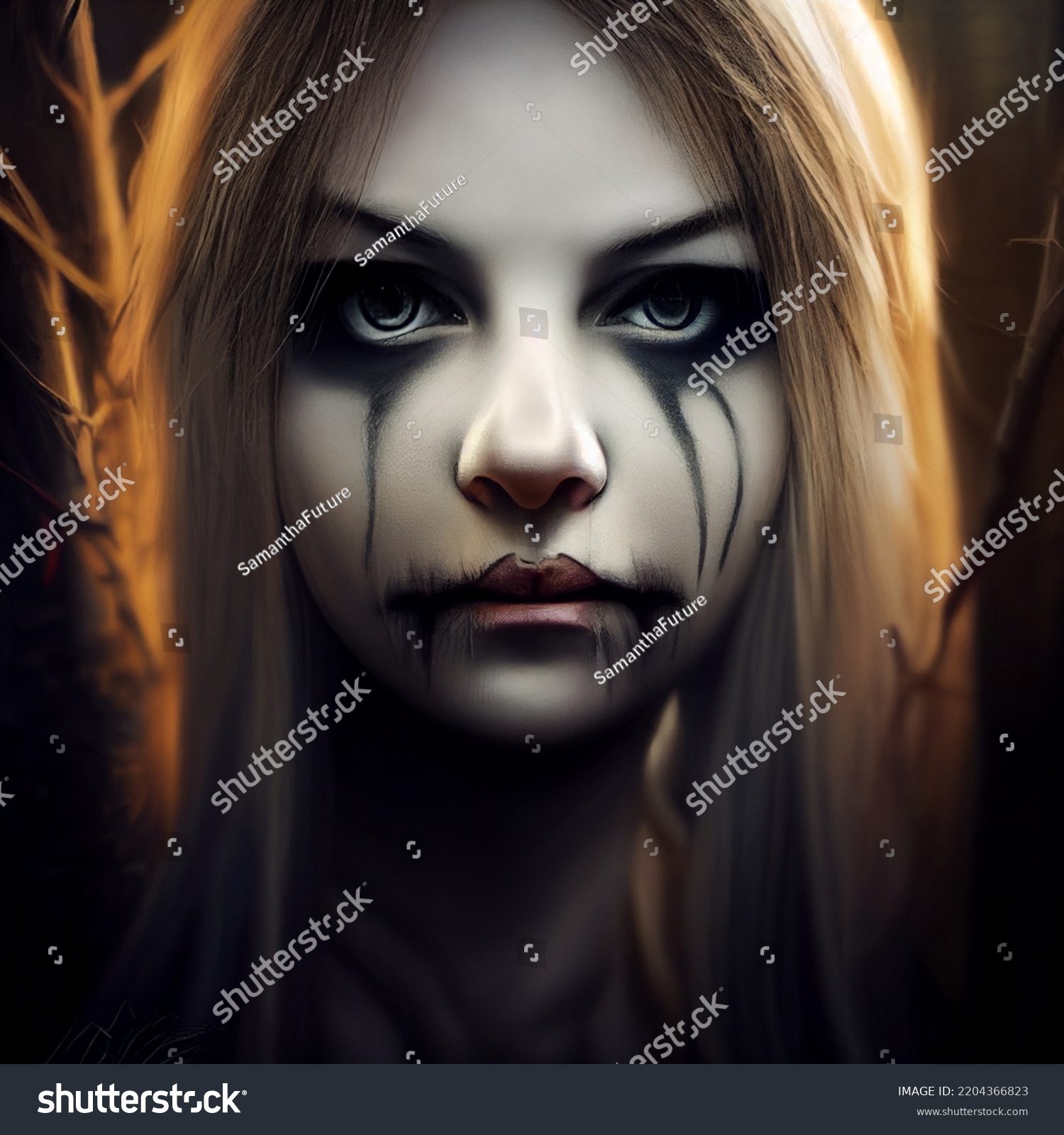 Ghostly Looking Girl Evil Face Black Stock Illustration 2204366823 ...