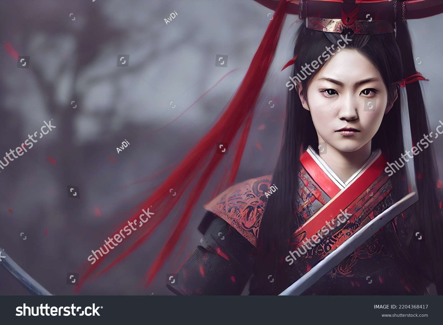 Anime Girl Warrior Japanese Warrior Girl Stock Illustration 2204368417 ...