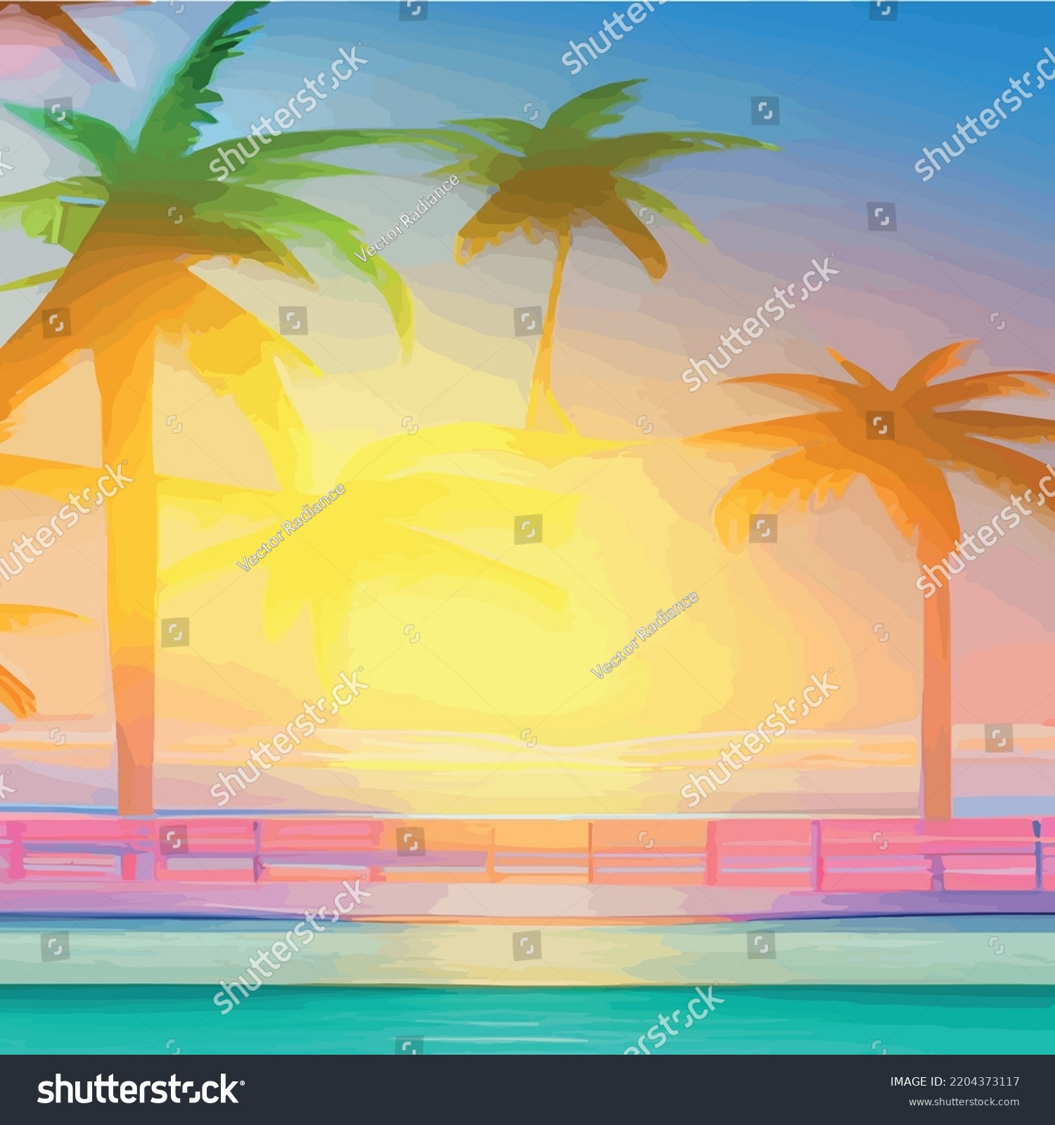 Miami Beach Palm Trees Sunset Tropical Stock Vector Royalty Free