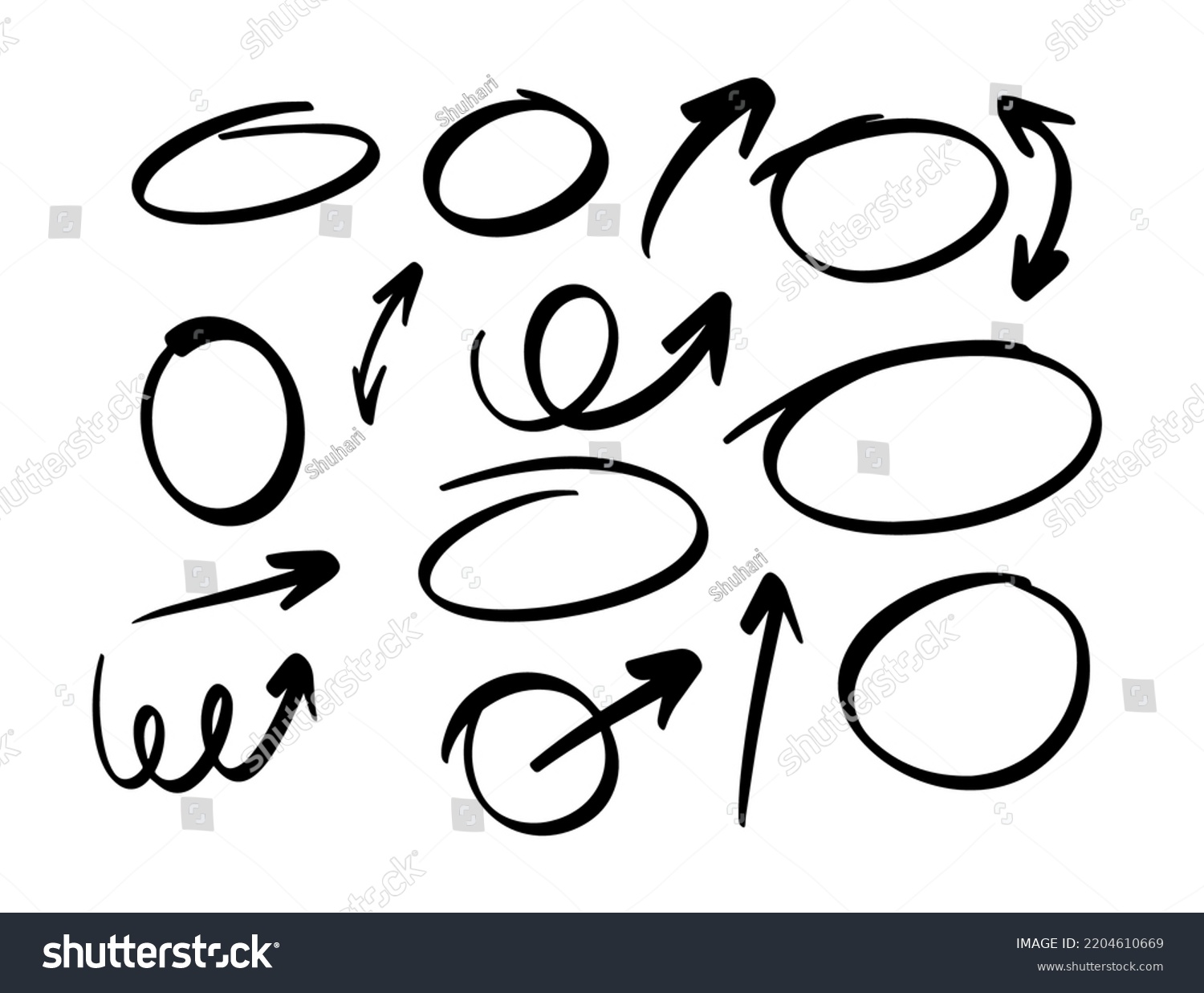 Hand Drawn Circles Arrows Collection Vector Stock Vector Royalty Free 2204610669 Shutterstock 1754