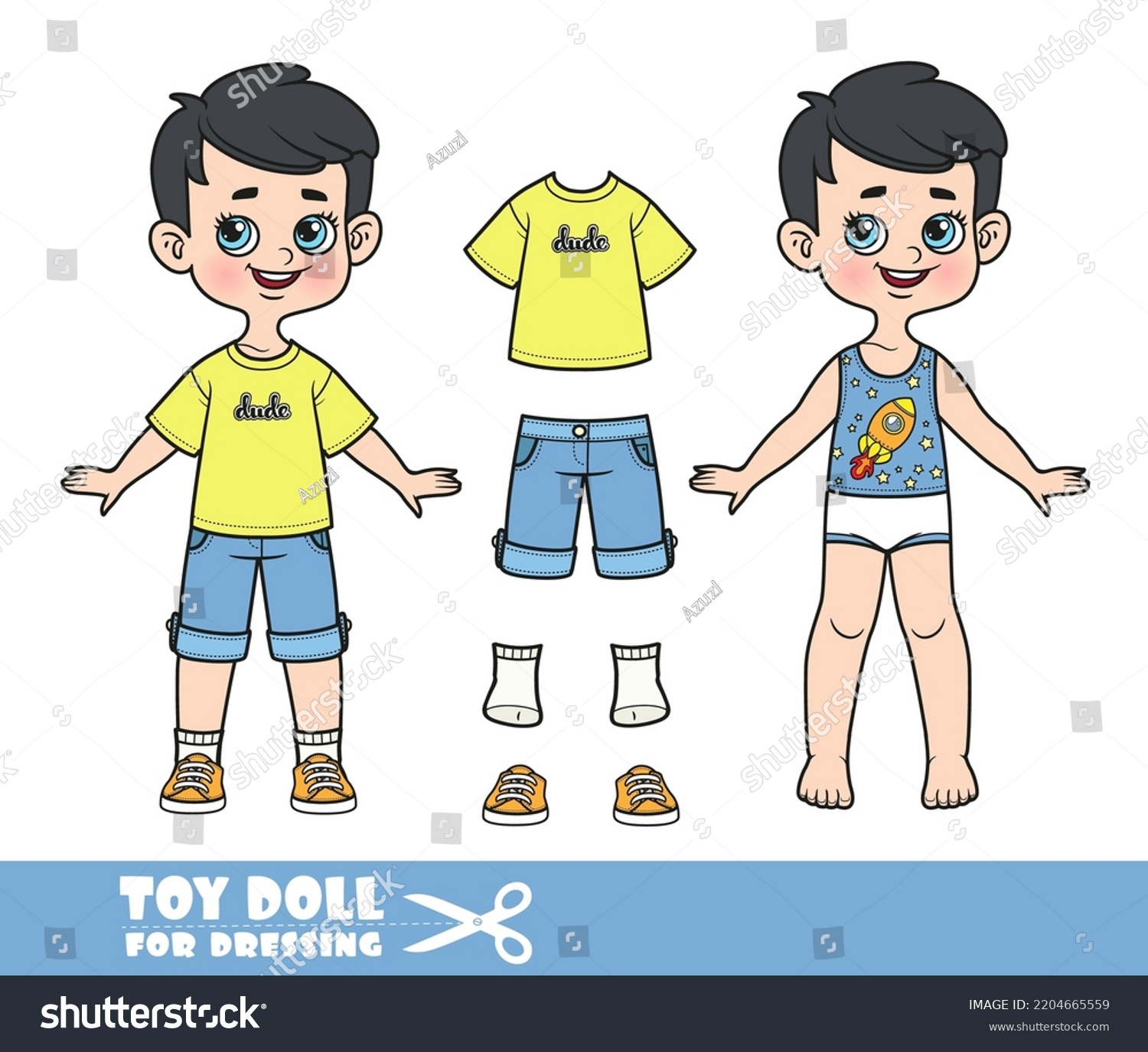 Cartoon Brunette Boy Dressed Clothes Separately Stock Vector (Royalty ...