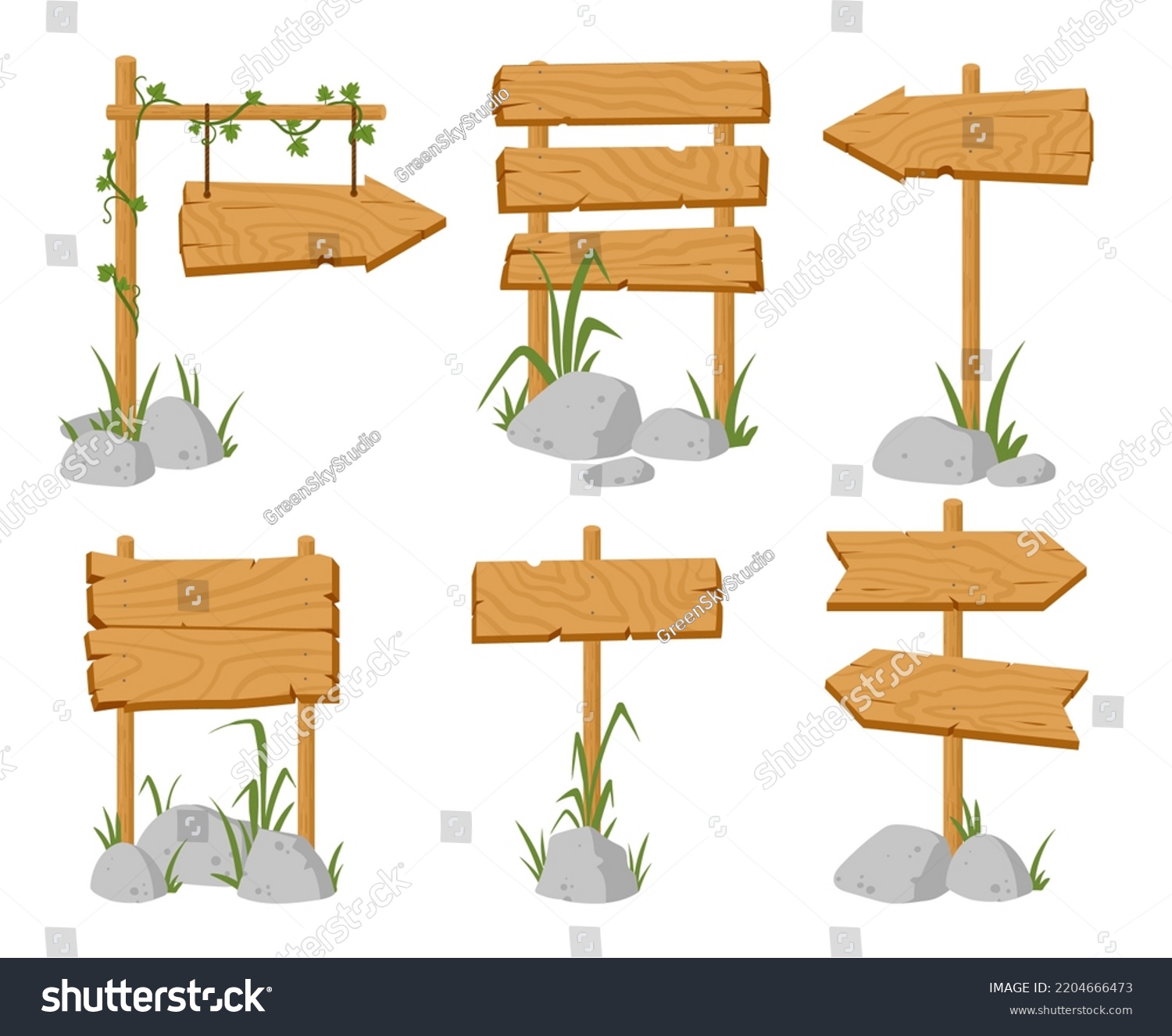 Cartoon Wooden Arrow Rustic Signboards Vintage Stock Illustration ...