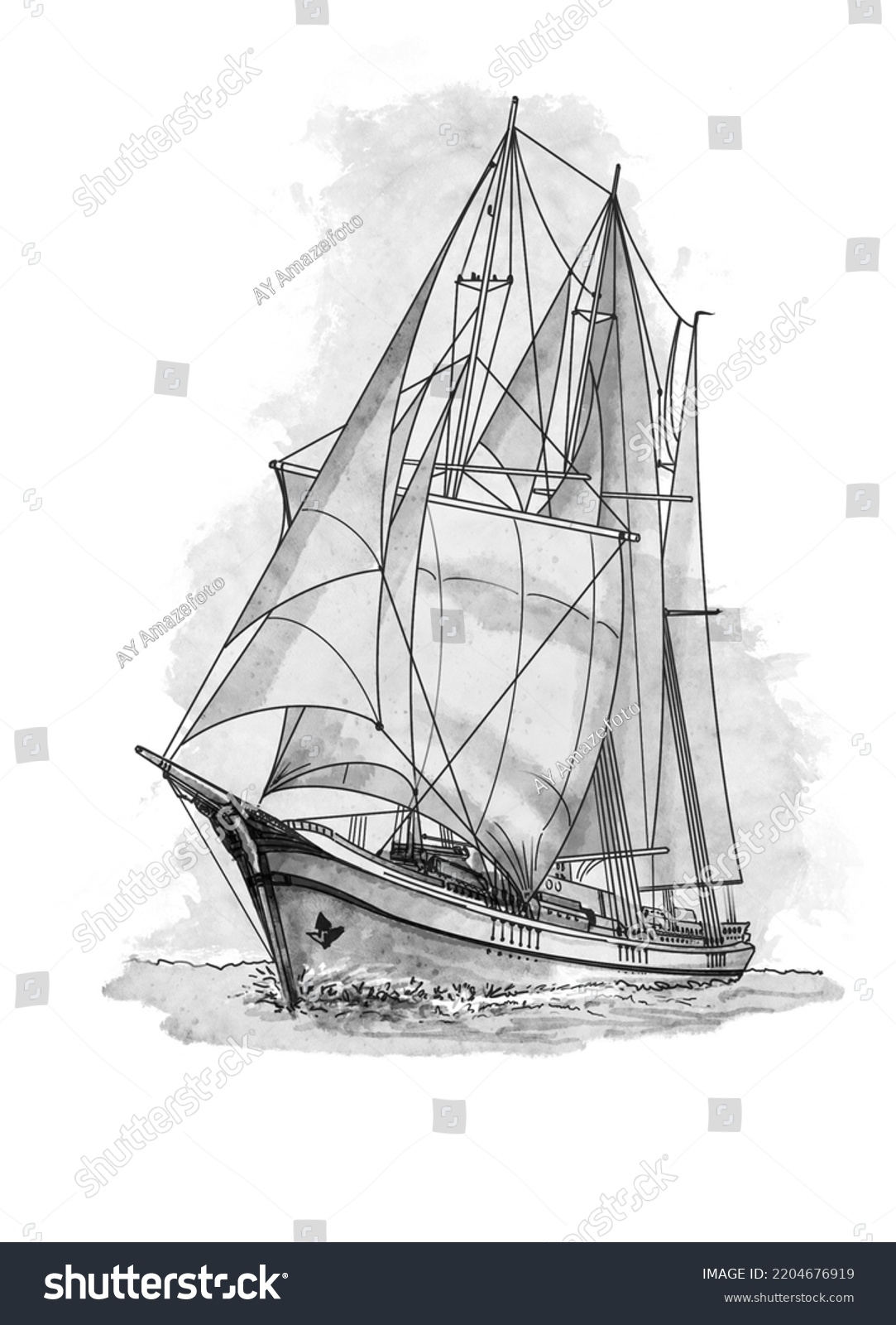 Real Handmade Pencil Sketch Sailing Schooner Stock Vector Royalty Free 2204676919 Shutterstock 5425