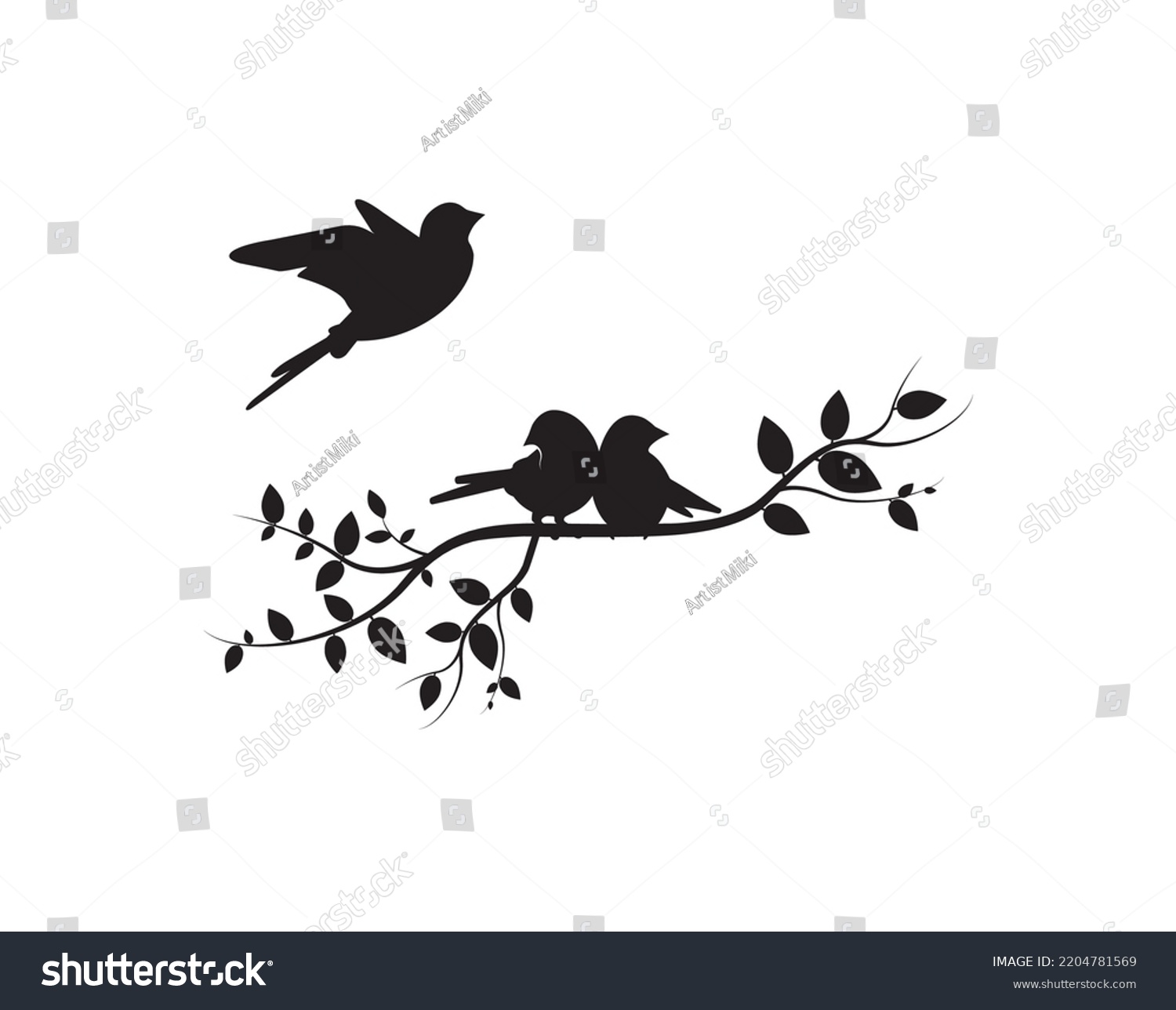 Birds On Branch Isolated On White Stock Vector (Royalty Free ...