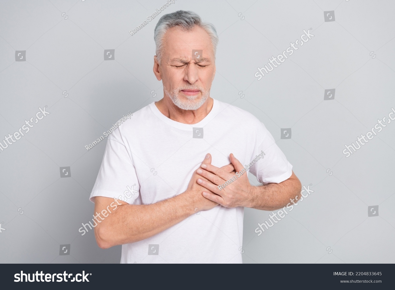 Photo Aged Man Touch Breast Suffer Stock Photo 2204833645 | Shutterstock